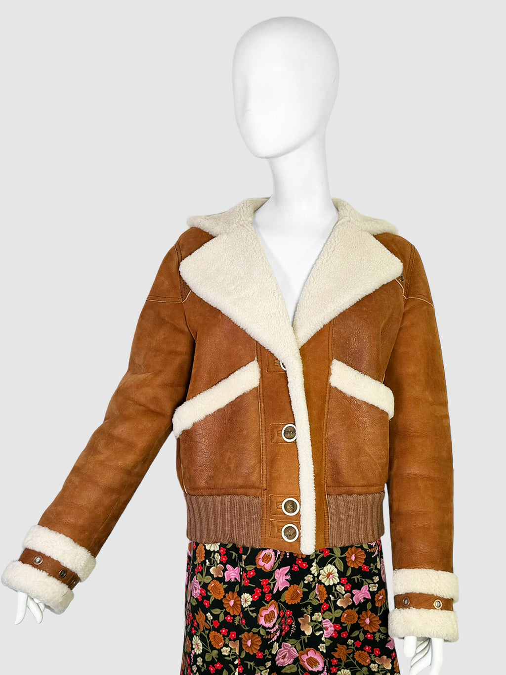 Suede Jacket with Shearling Collar - Size 40