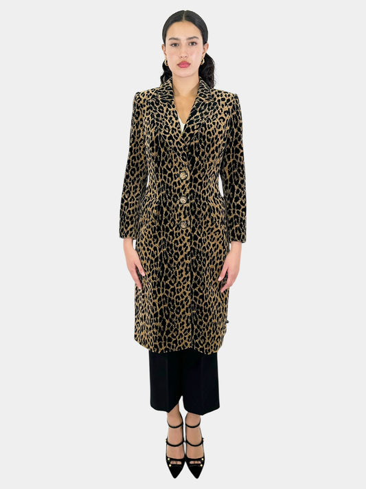 Leopard Print Velour Coat - Size S/M