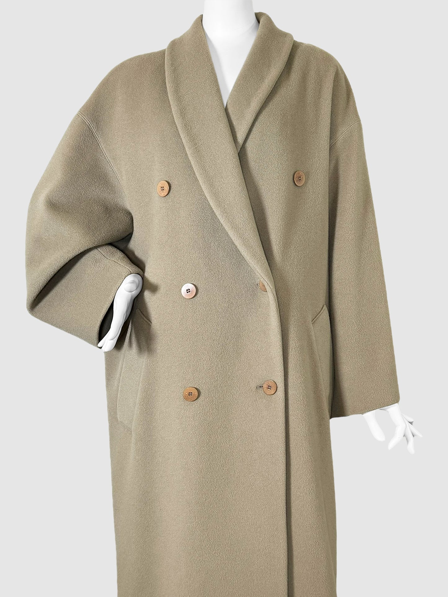 Double-Breasted Long Wool Coat - Size 14