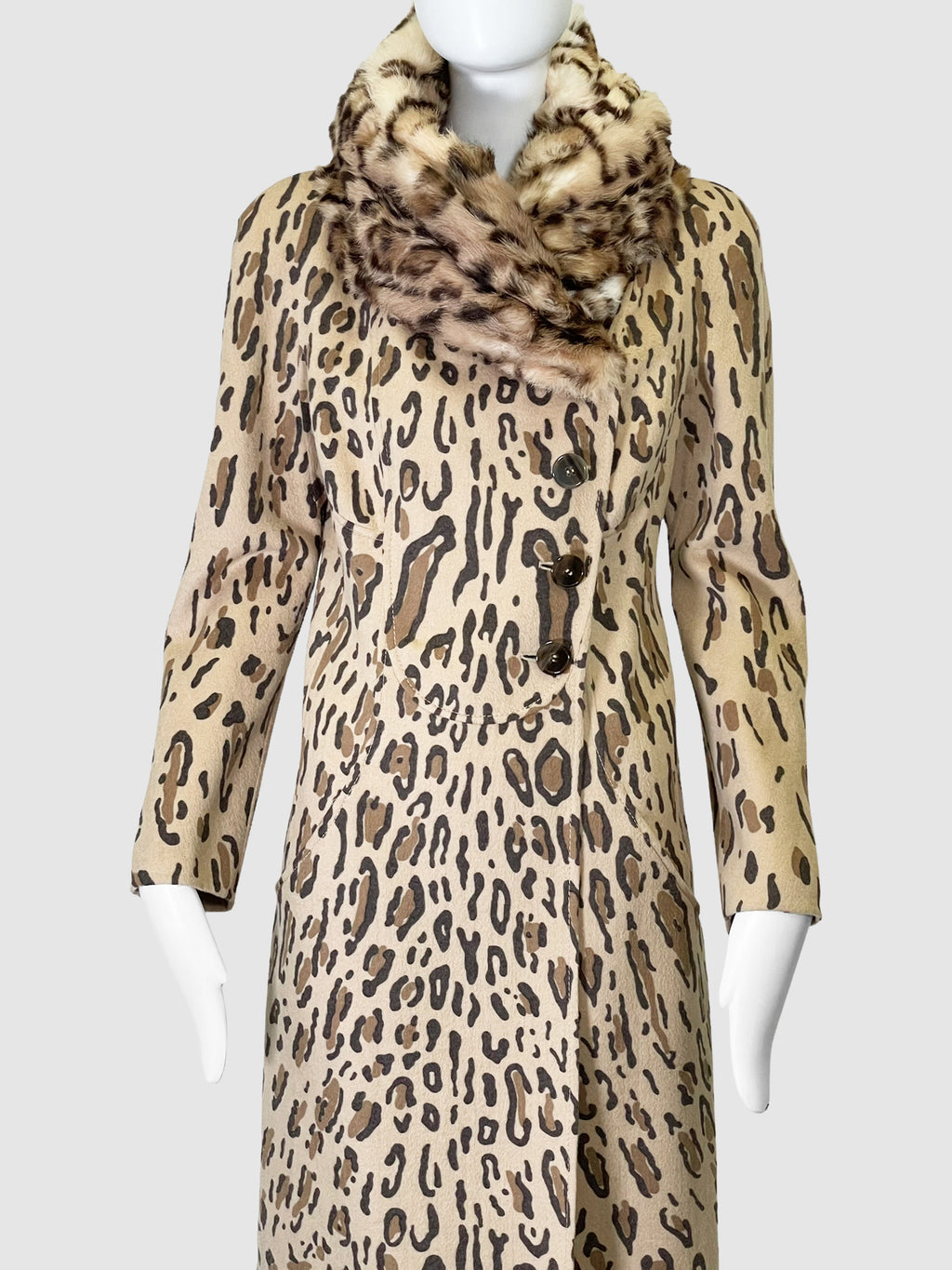 Leopard Print Long Coat - Size 8