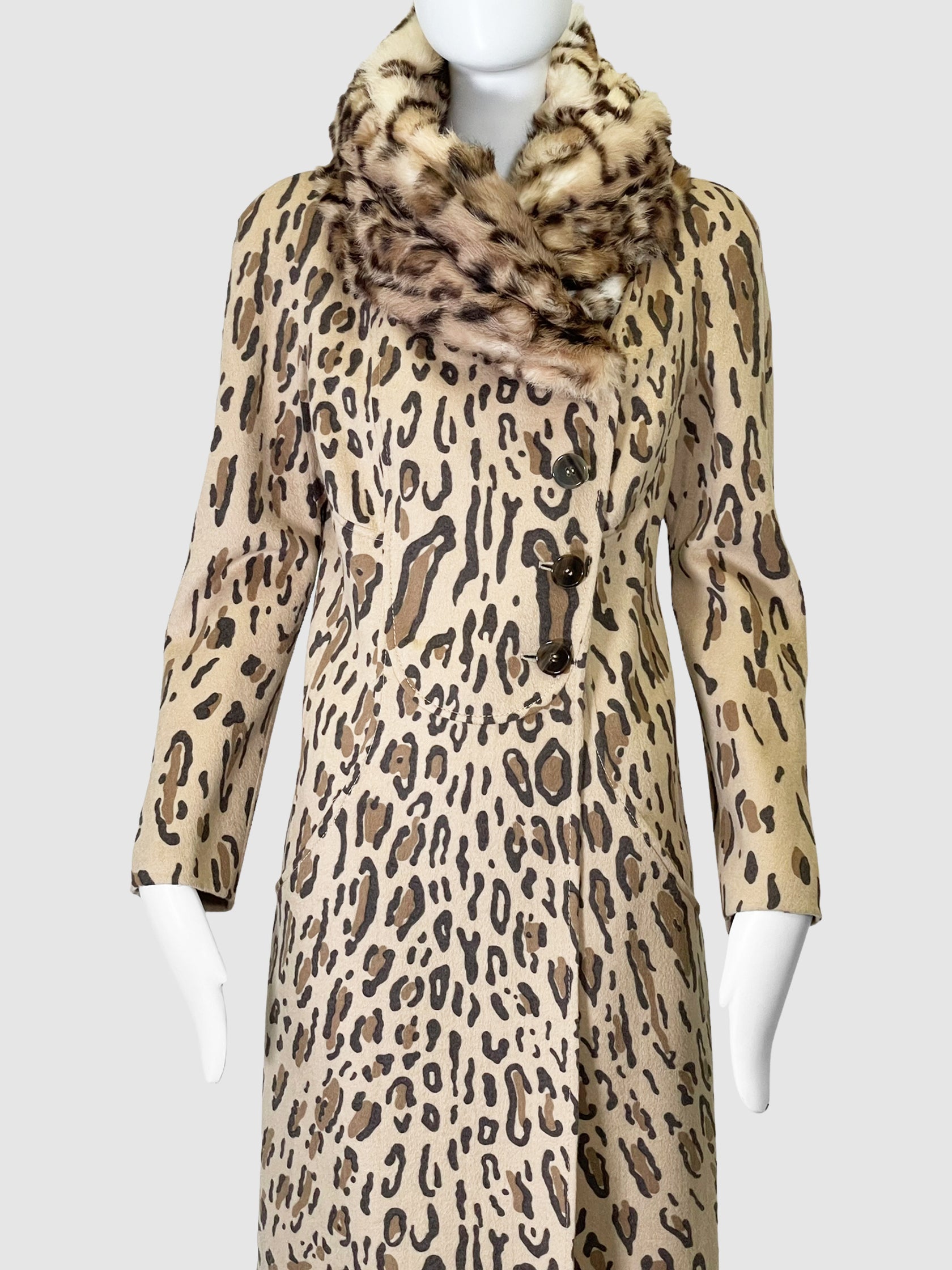 Leopard Print Long Coat - Size 8