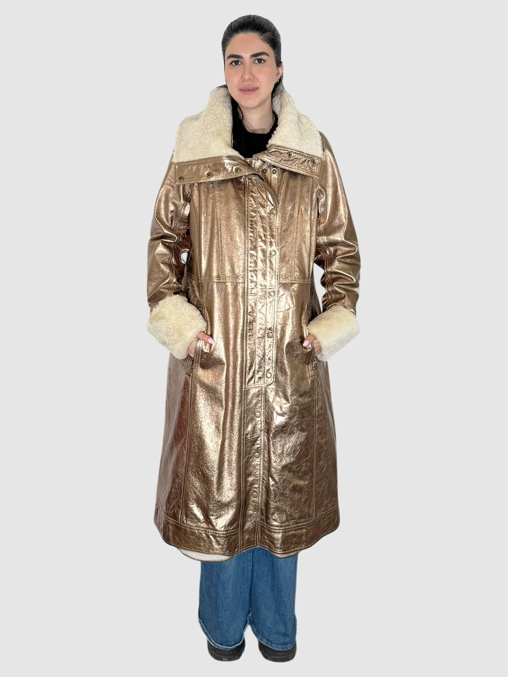 Metallic Shearling Coat