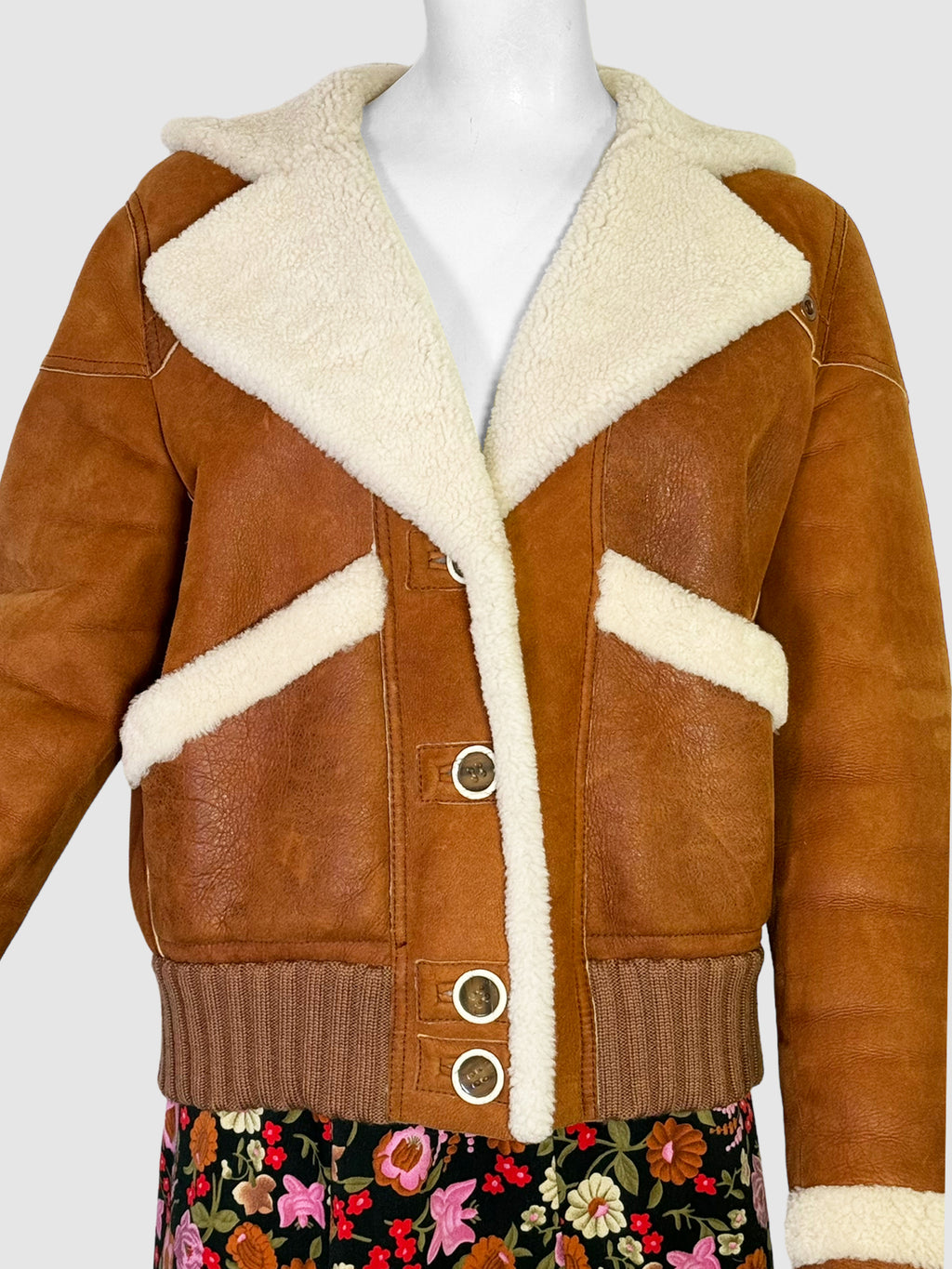 Suede Jacket with Shearling Collar - Size 40