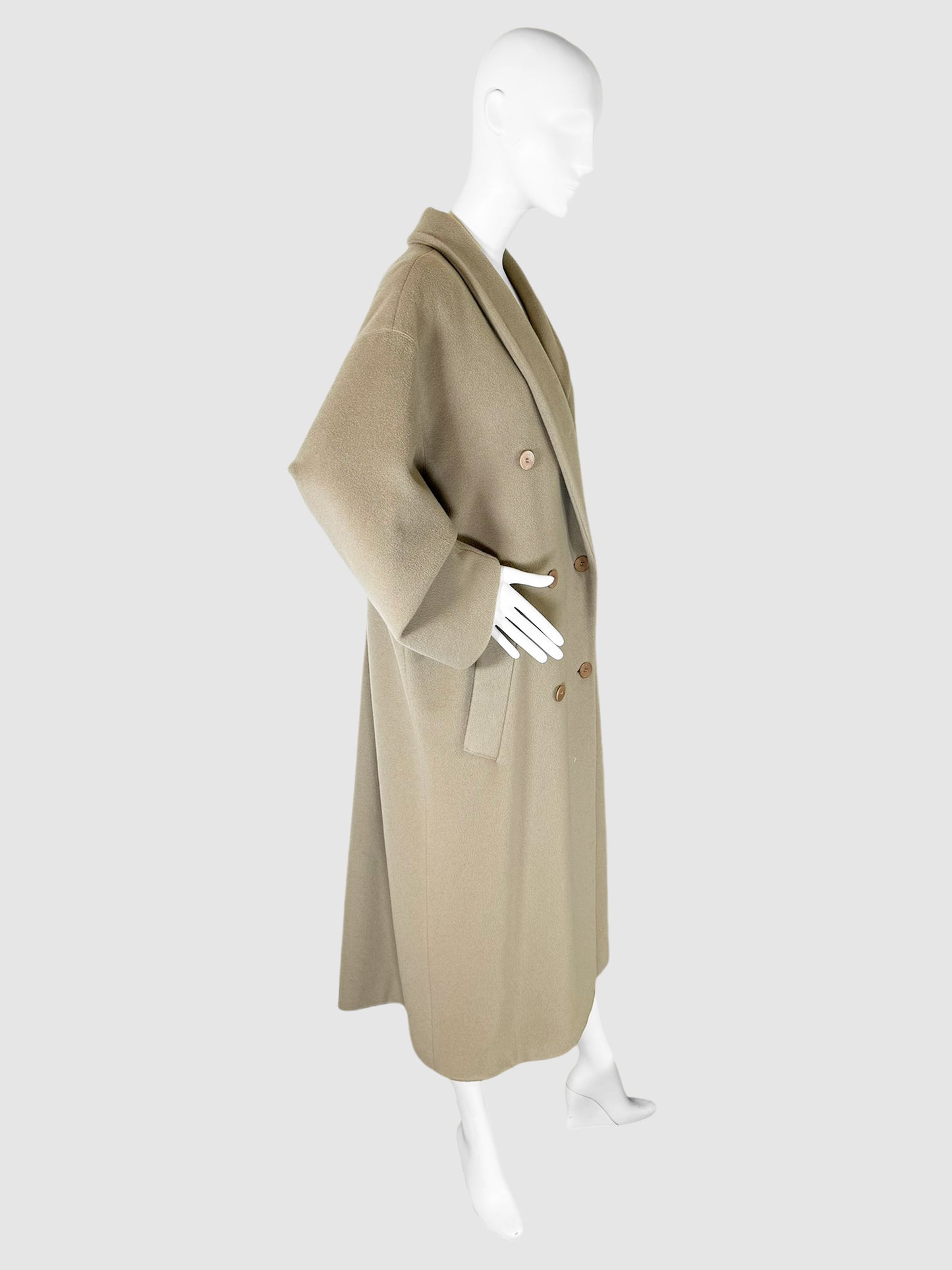 Double-Breasted Long Wool Coat - Size 14