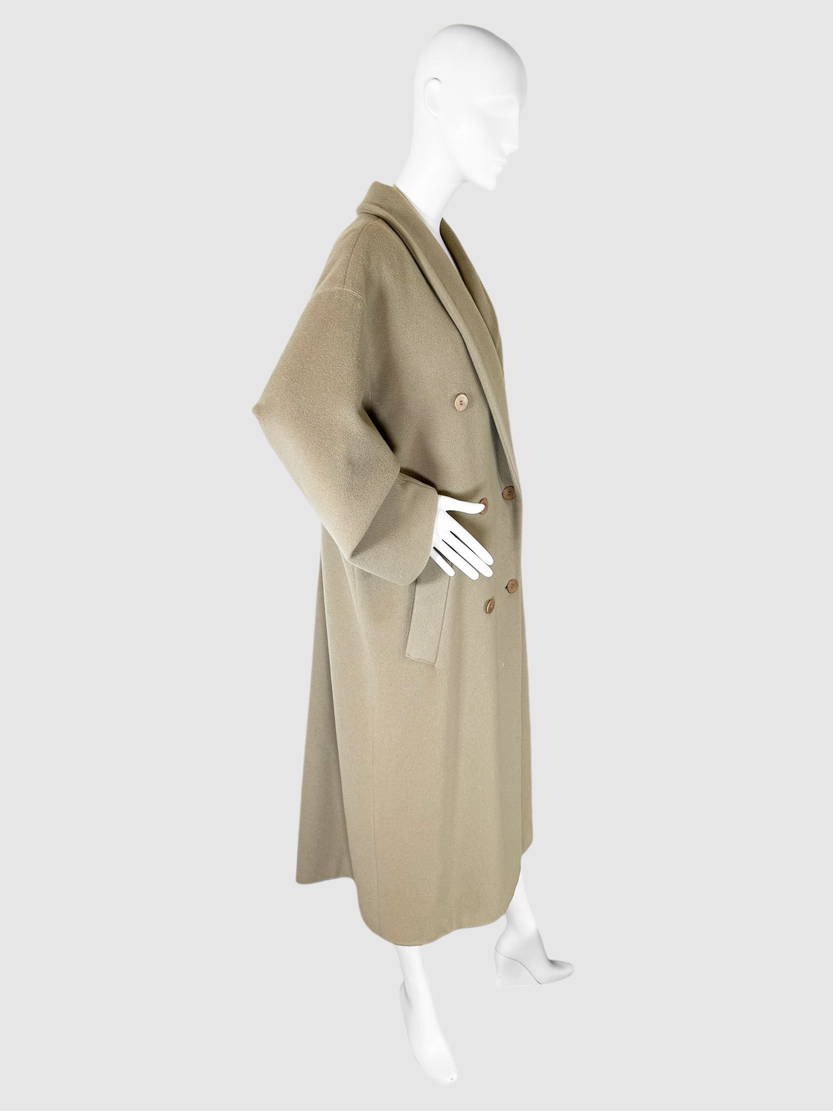 Double-Breasted Long Wool Coat - Size 14