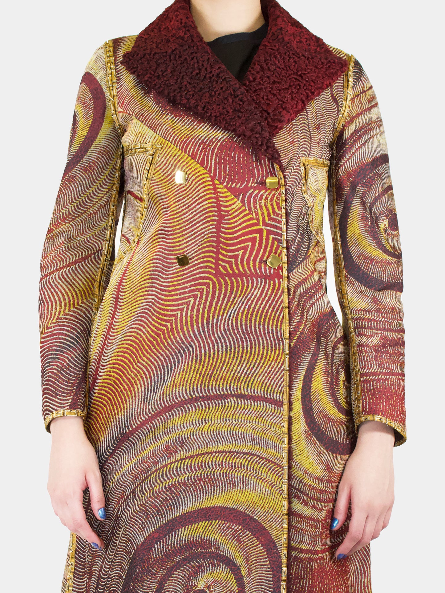 Multi-Patterned Double-Breasted Coat - Size S