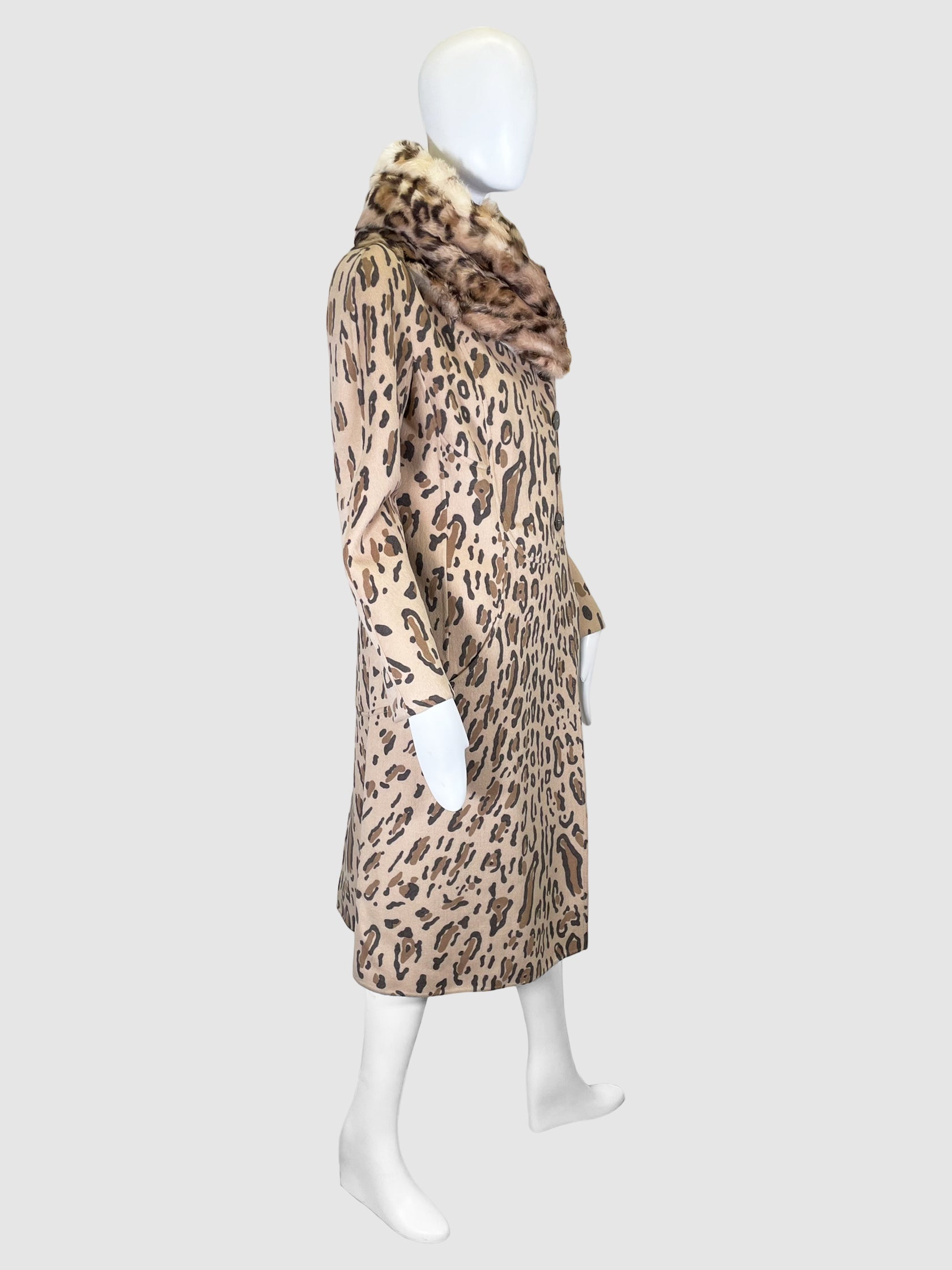 Leopard Print Long Coat - Size 8