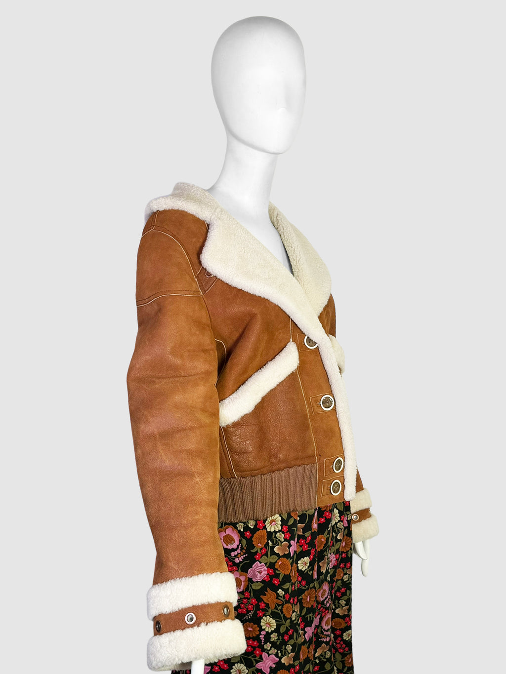 Suede Jacket with Shearling Collar - Size 40