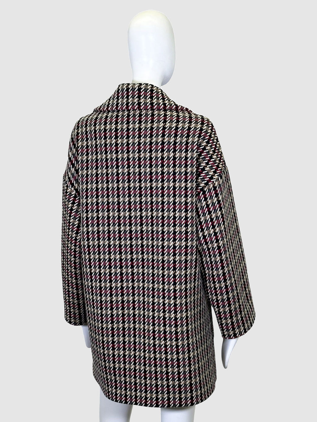 Check Print Double-Breasted Coat - Size 42