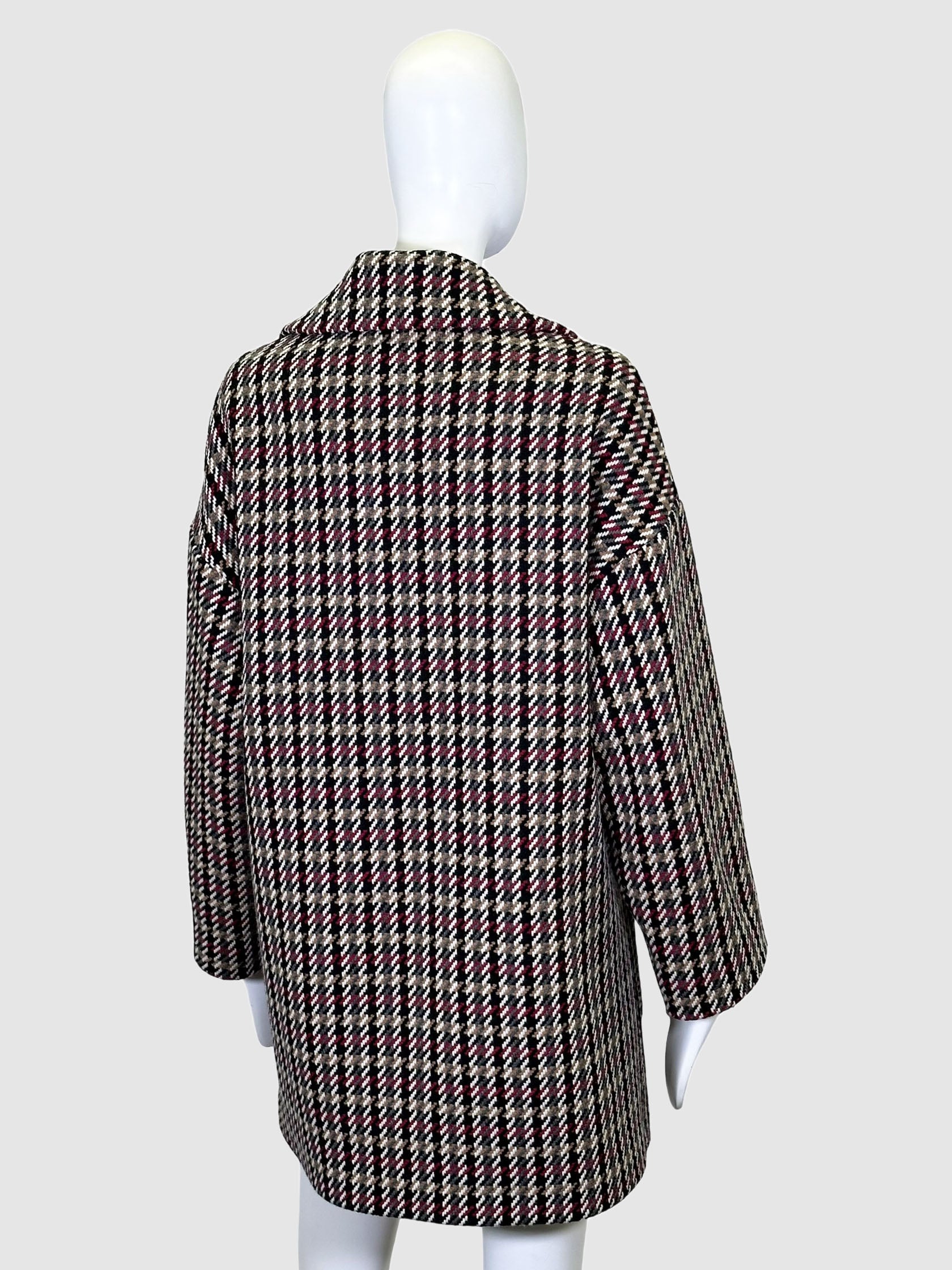 Check Print Double-Breasted Coat - Size 42