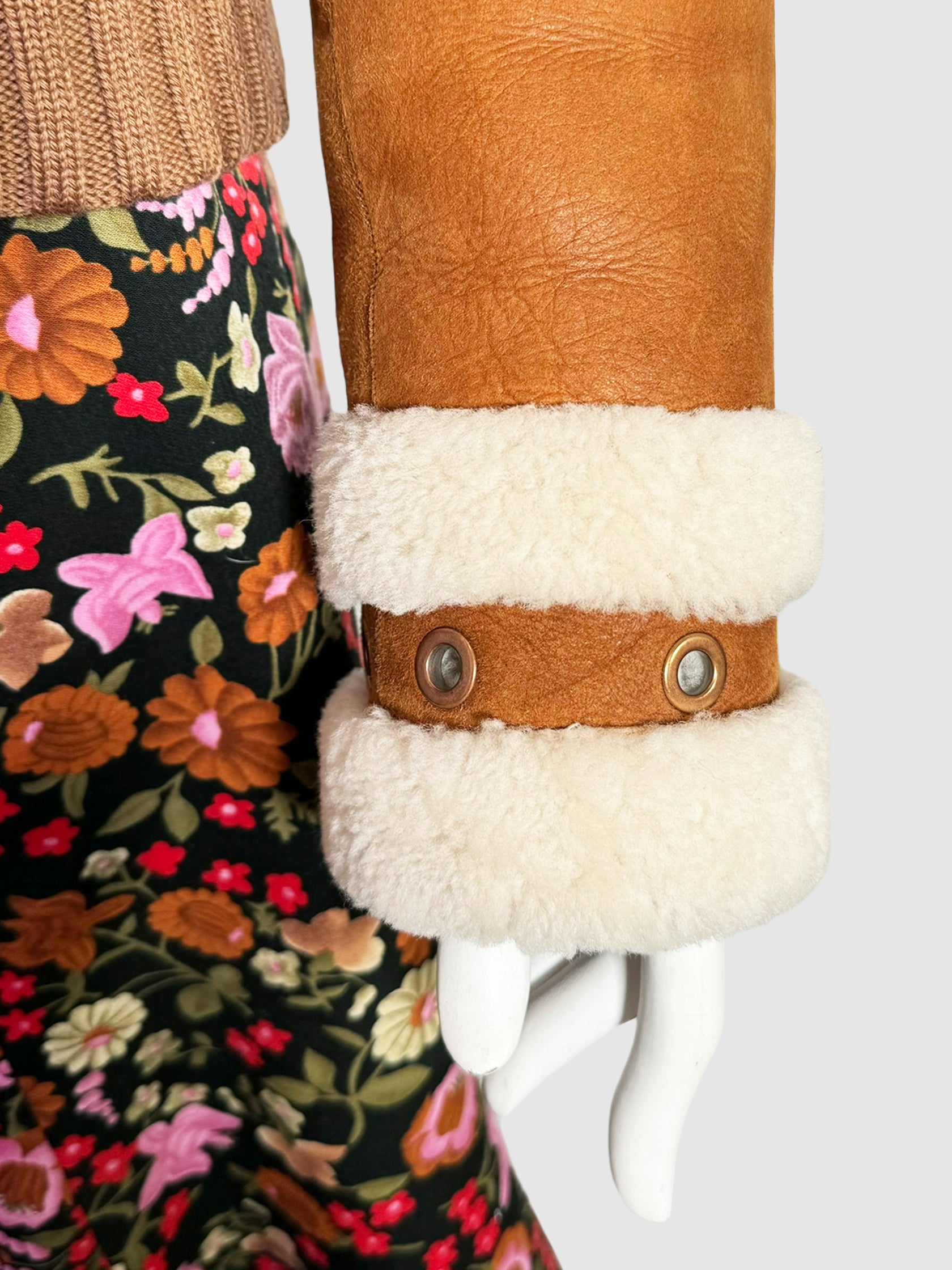 Suede Jacket with Shearling Collar - Size 40