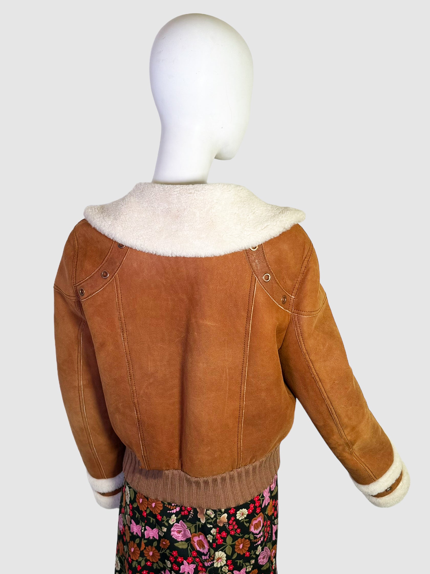 Suede Jacket with Shearling Collar - Size 40