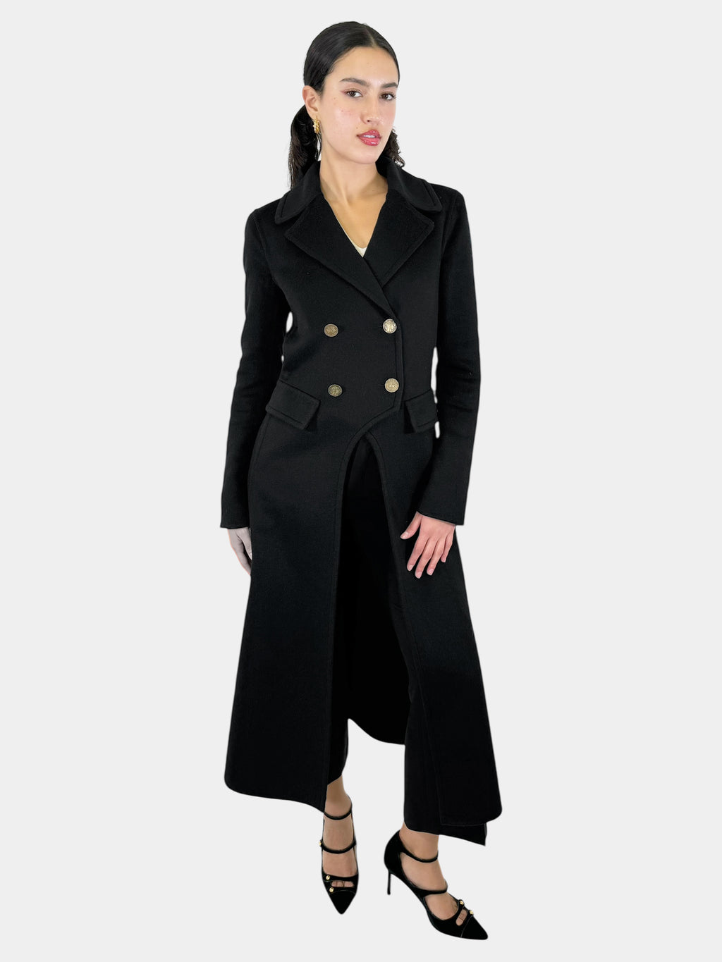 Cashmere Double-Breasted Long Coat - Size 42