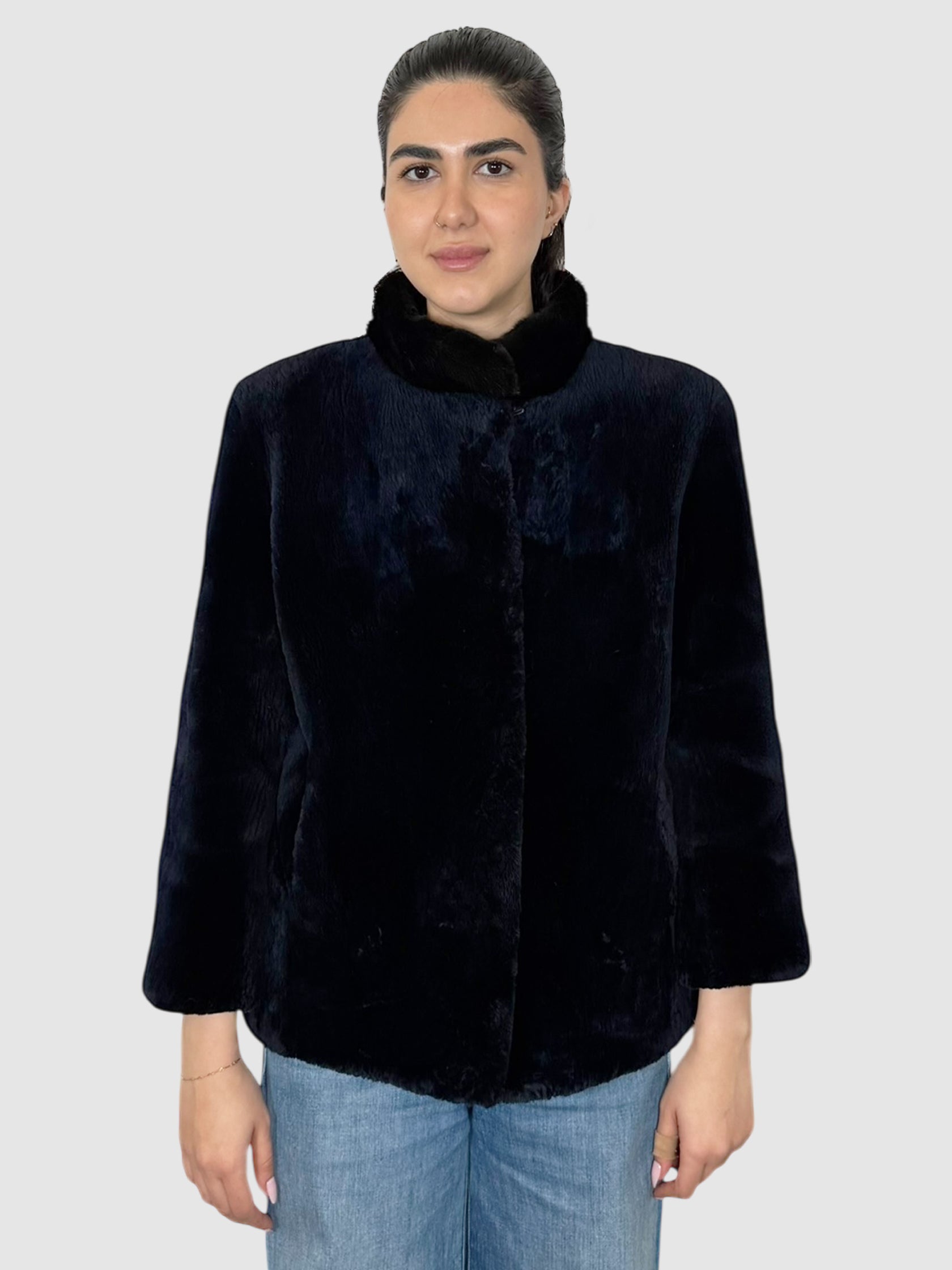 Mock Neck Fur Coat