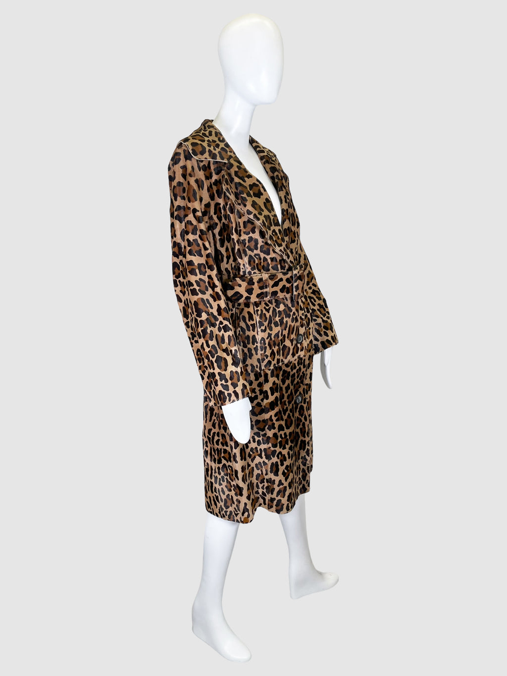 Leopard Print Single-Breasted Coat - Size M