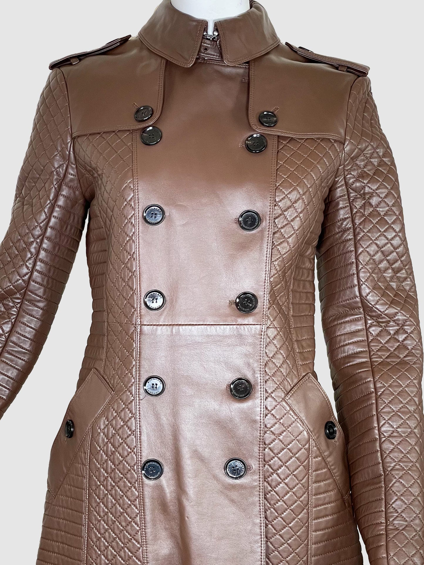 Double-Breasted Leather Coat - Size 8