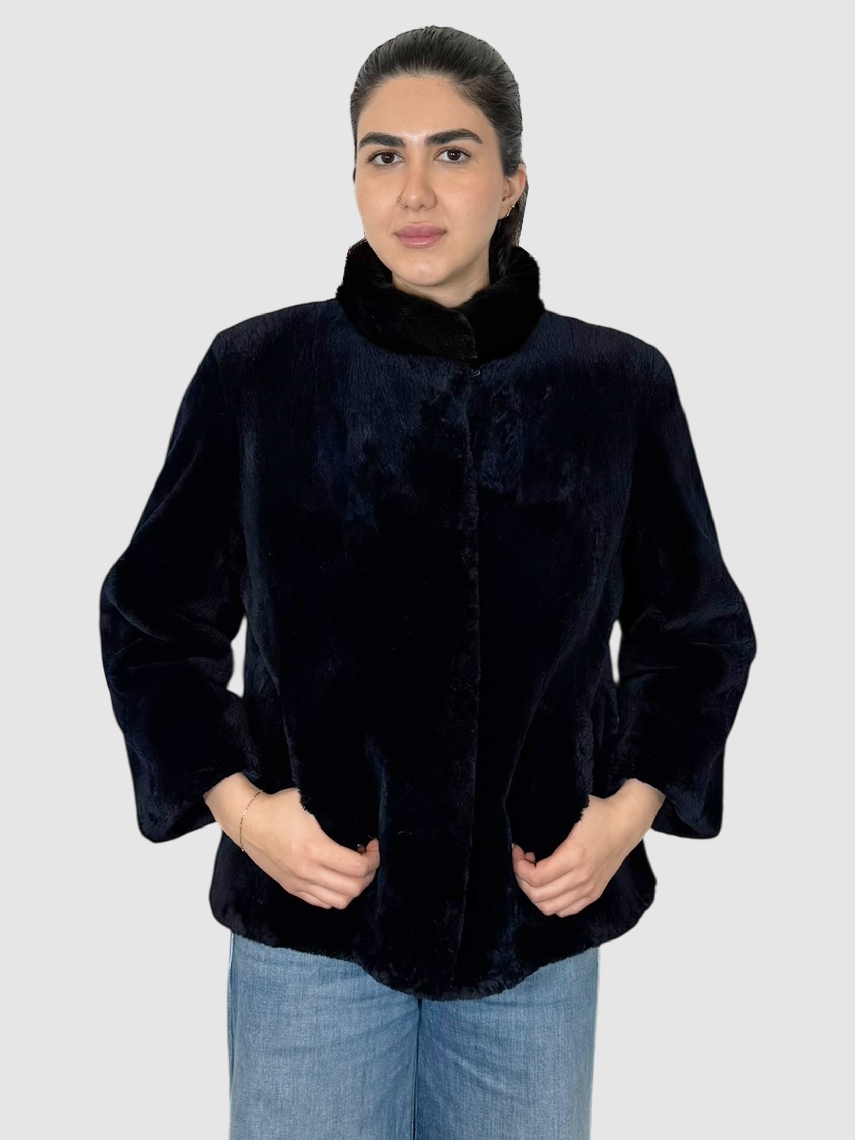 Mock Neck Fur Coat