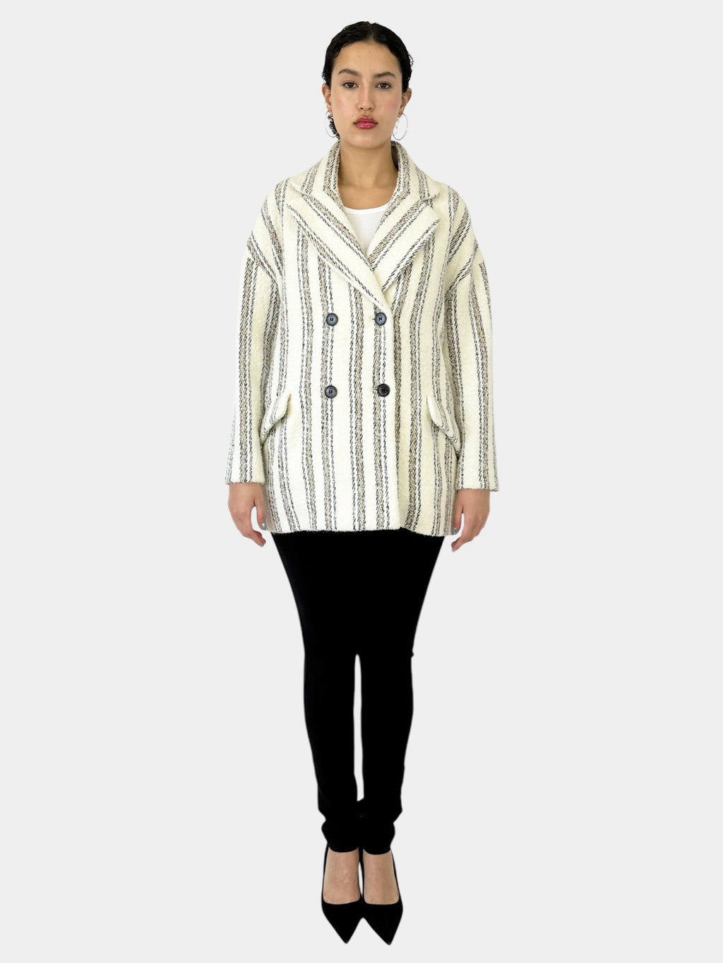 Stripe Wool Double-Breasted Coat