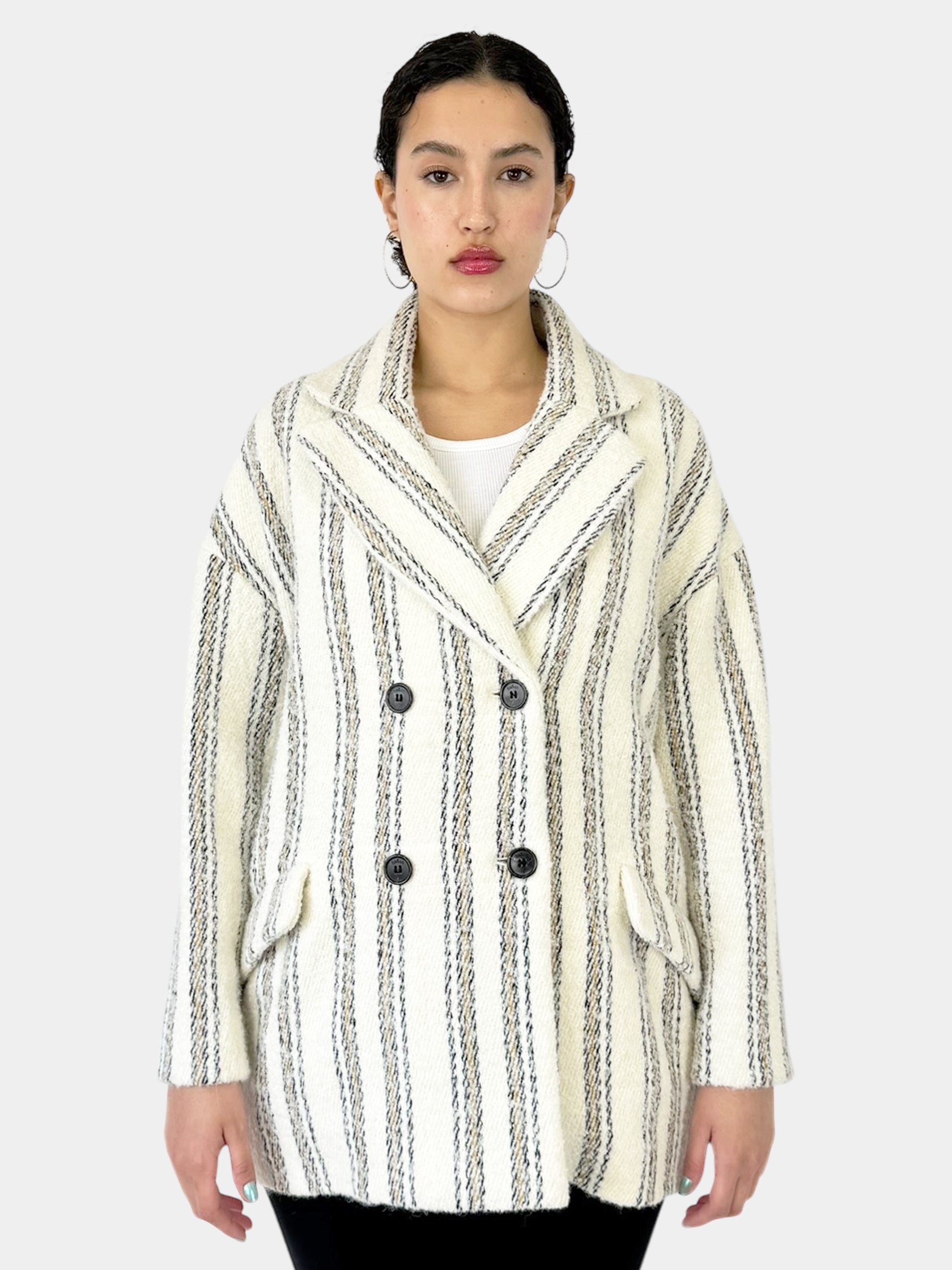 Stripe Wool Double-Breasted Coat