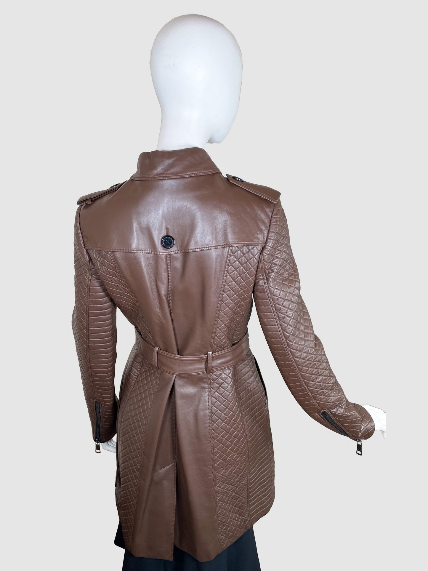 Double-Breasted Leather Coat - Size 8