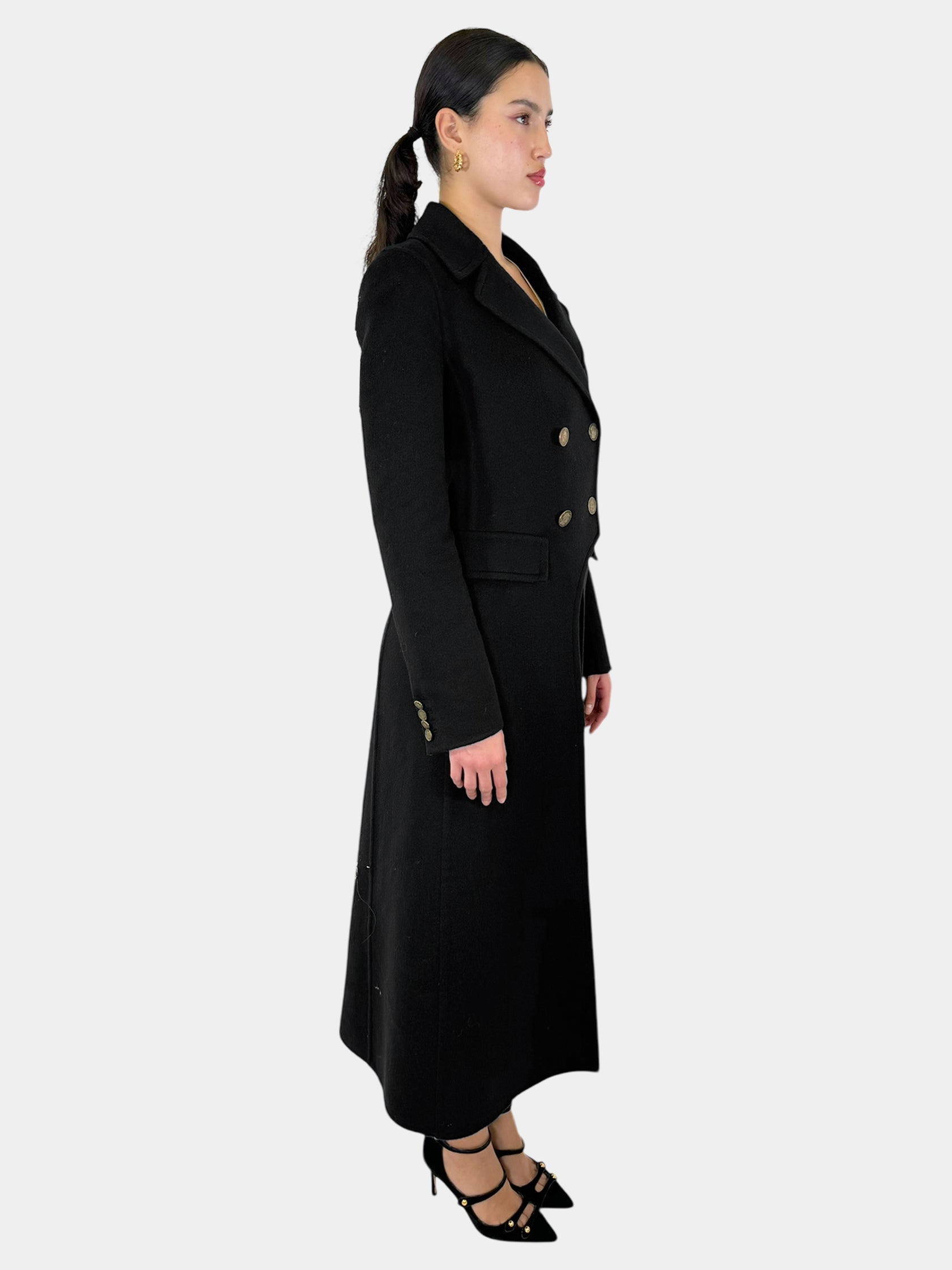 Cashmere Double-Breasted Long Coat - Size 42