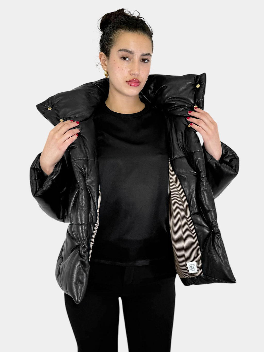 Faux Leather Short Puffer Jacket - Size XS