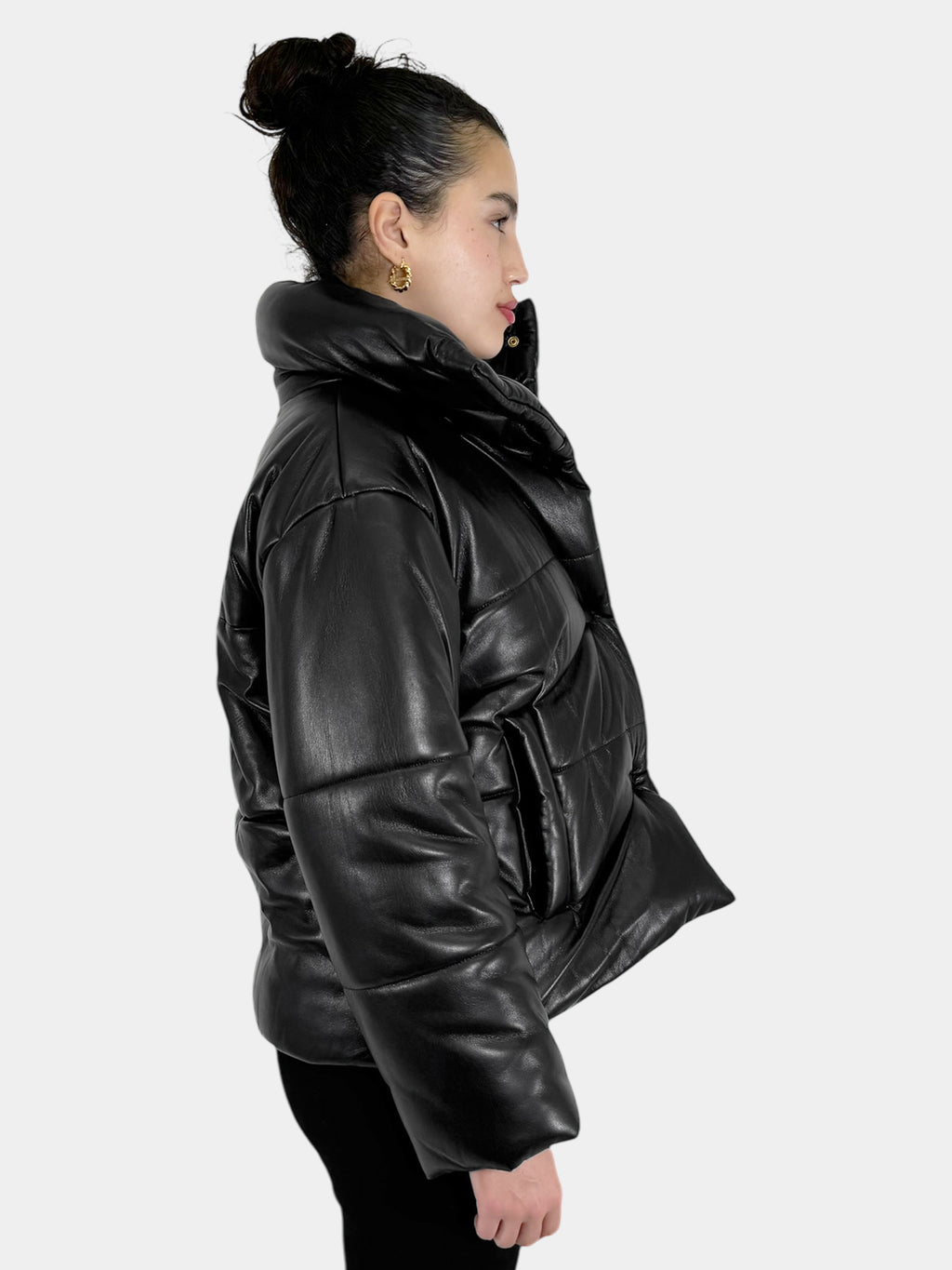 Faux Leather Short Puffer Jacket - Size XS