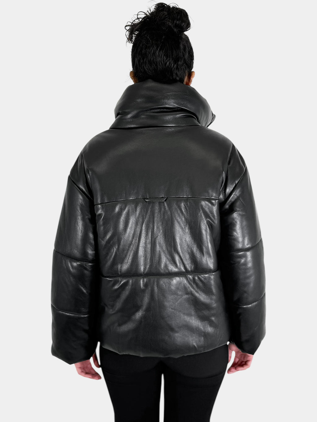 Faux Leather Short Puffer Jacket - Size XS