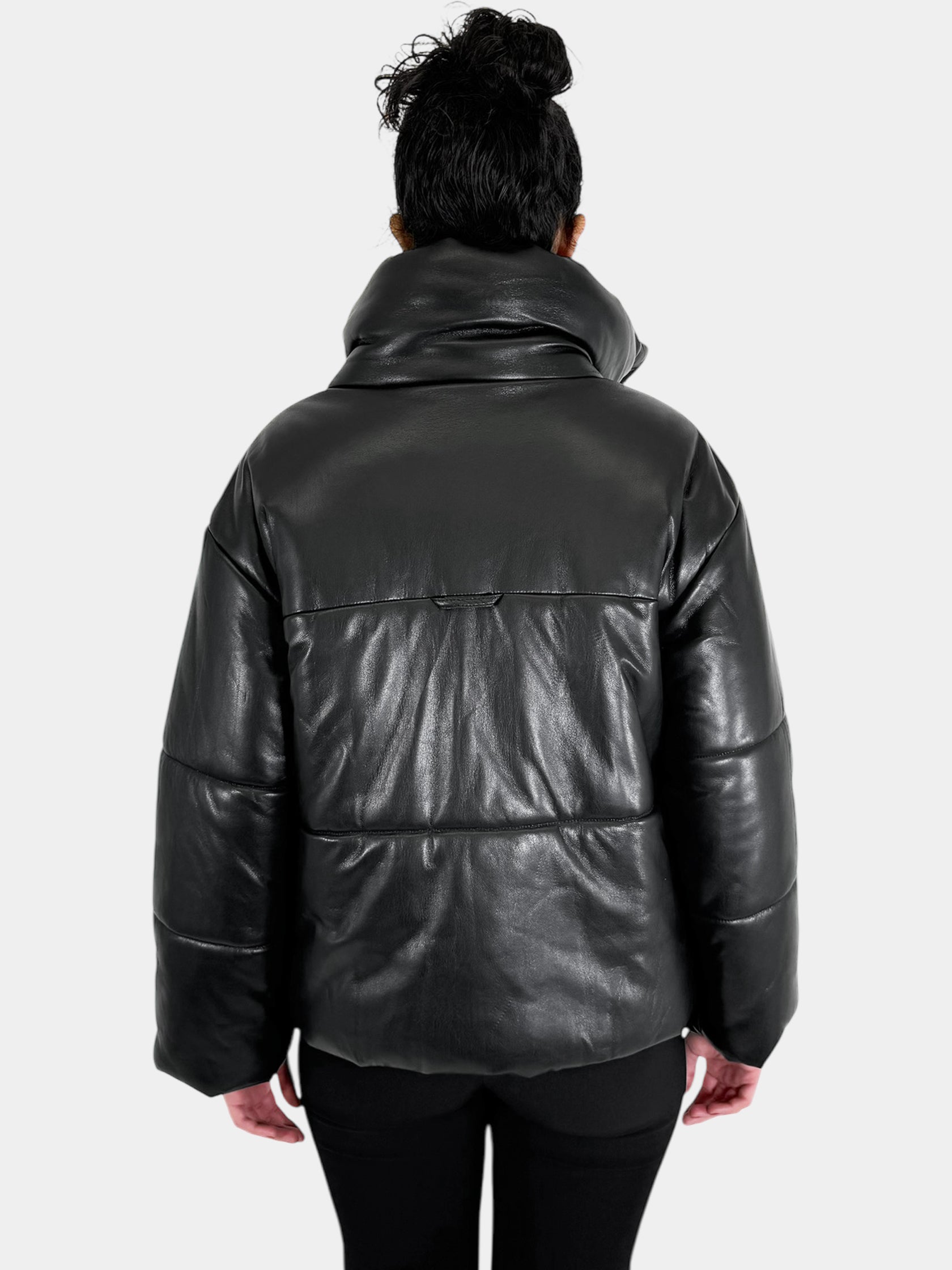 Faux Leather Short Puffer Jacket - Size XS