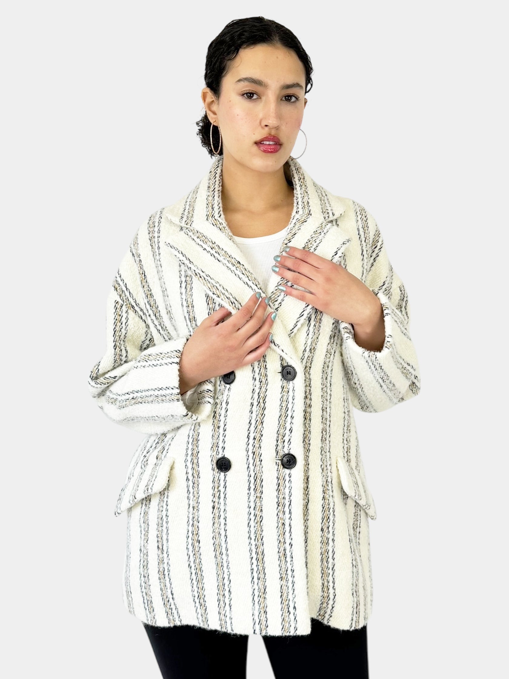 Stripe Wool Double-Breasted Coat