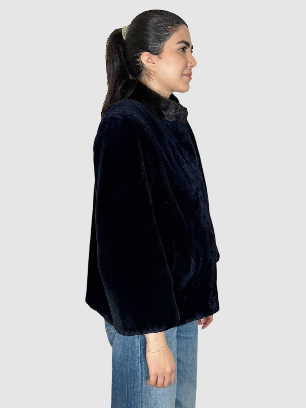 Mock Neck Fur Coat
