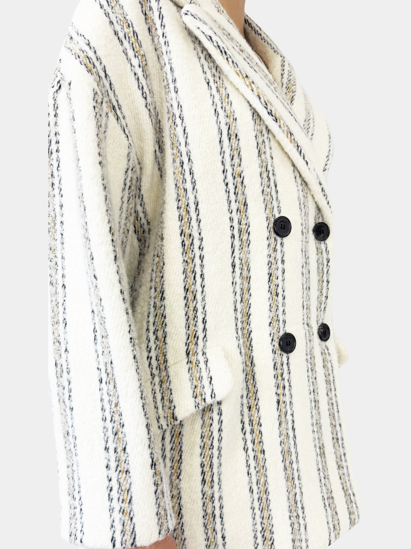 Stripe Wool Double-Breasted Coat