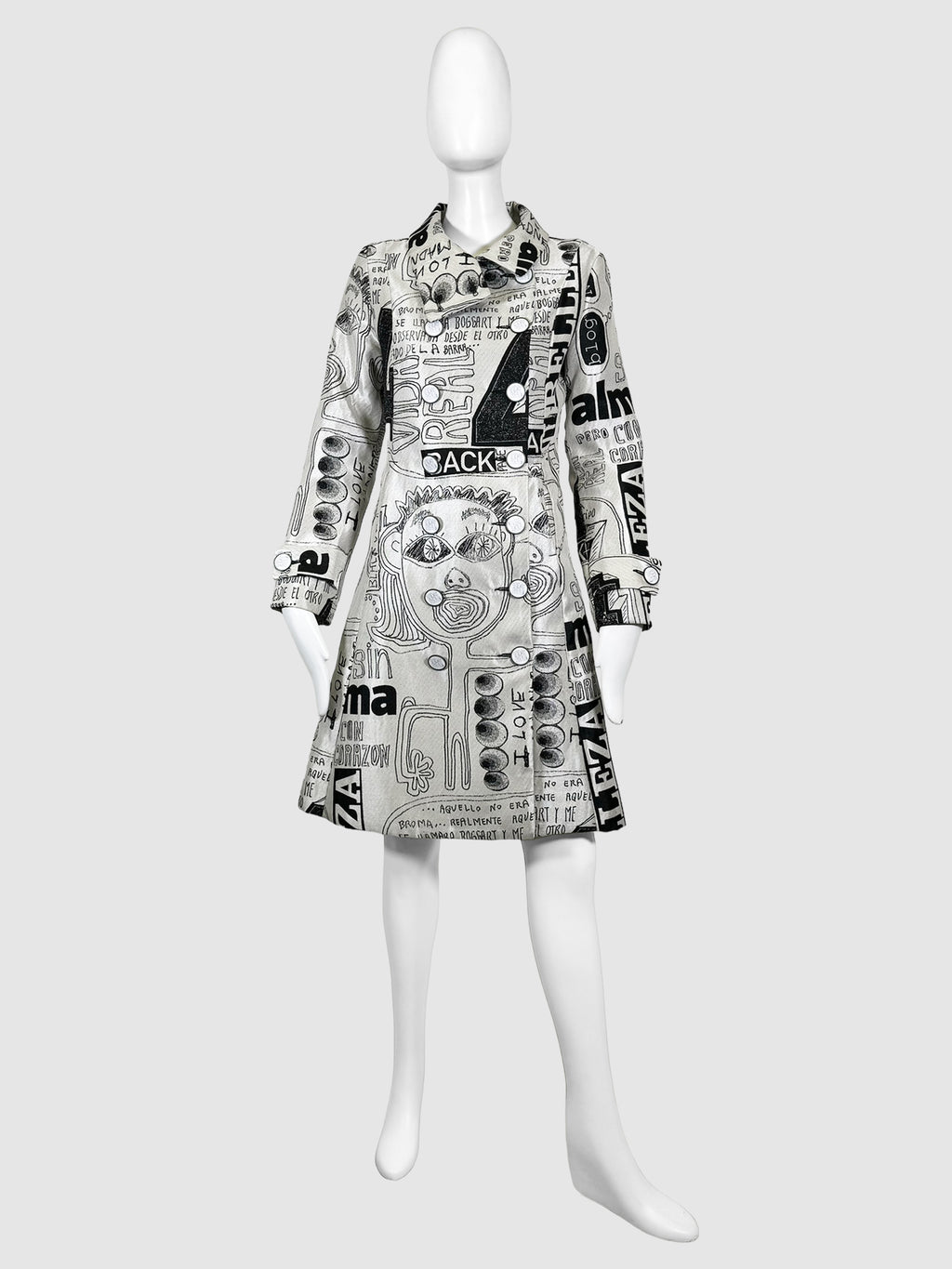 Sketch Print Trench Coat - Size 38