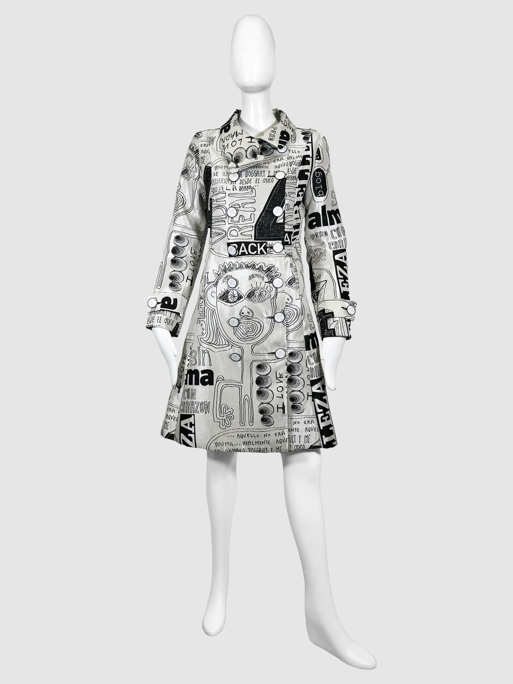 Sketch Print Trench Coat - Size 38