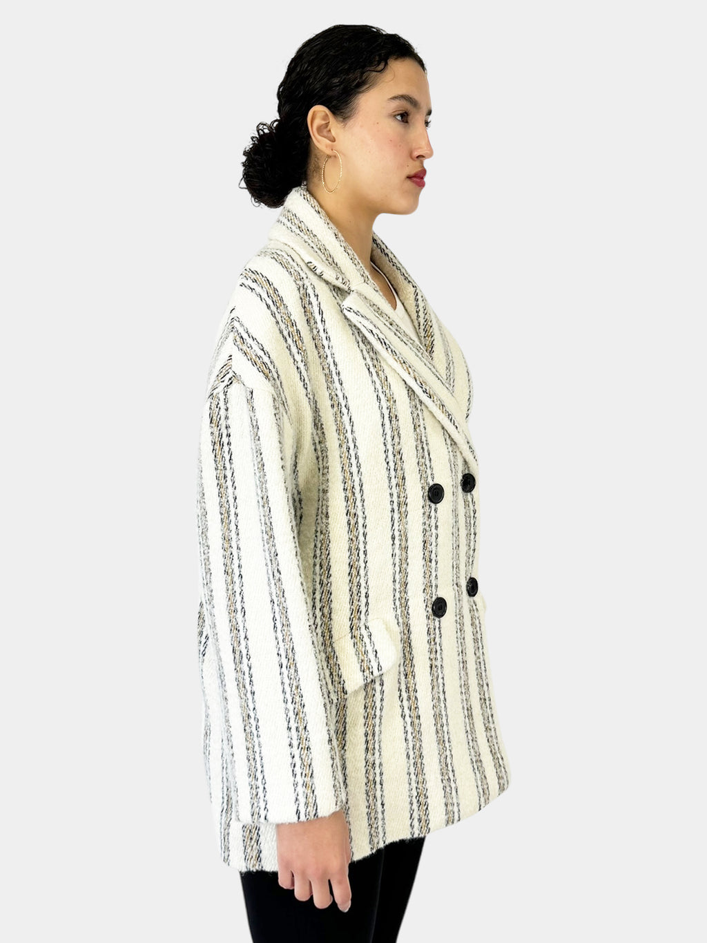Stripe Wool Double-Breasted Coat
