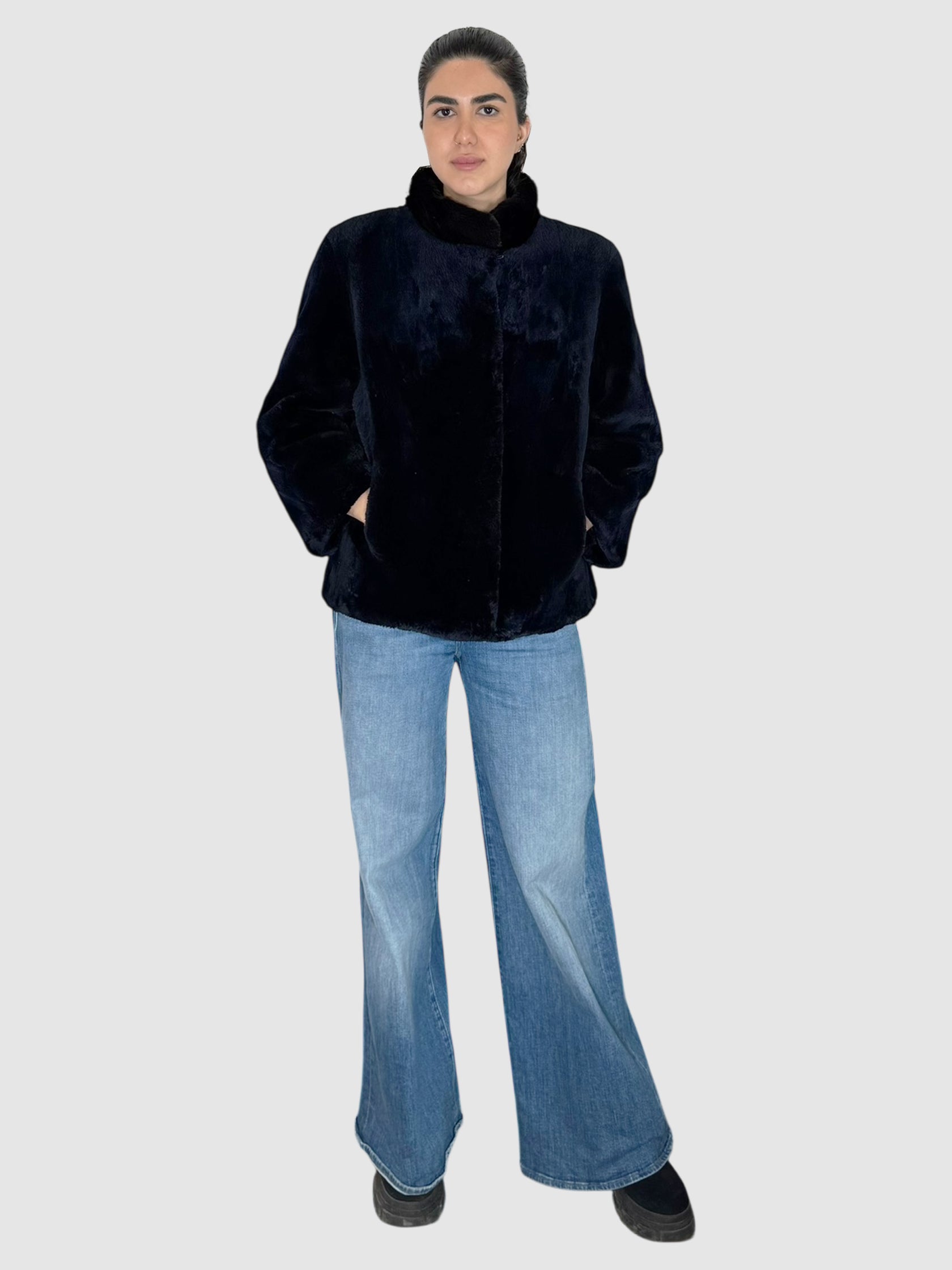 Mock Neck Fur Coat