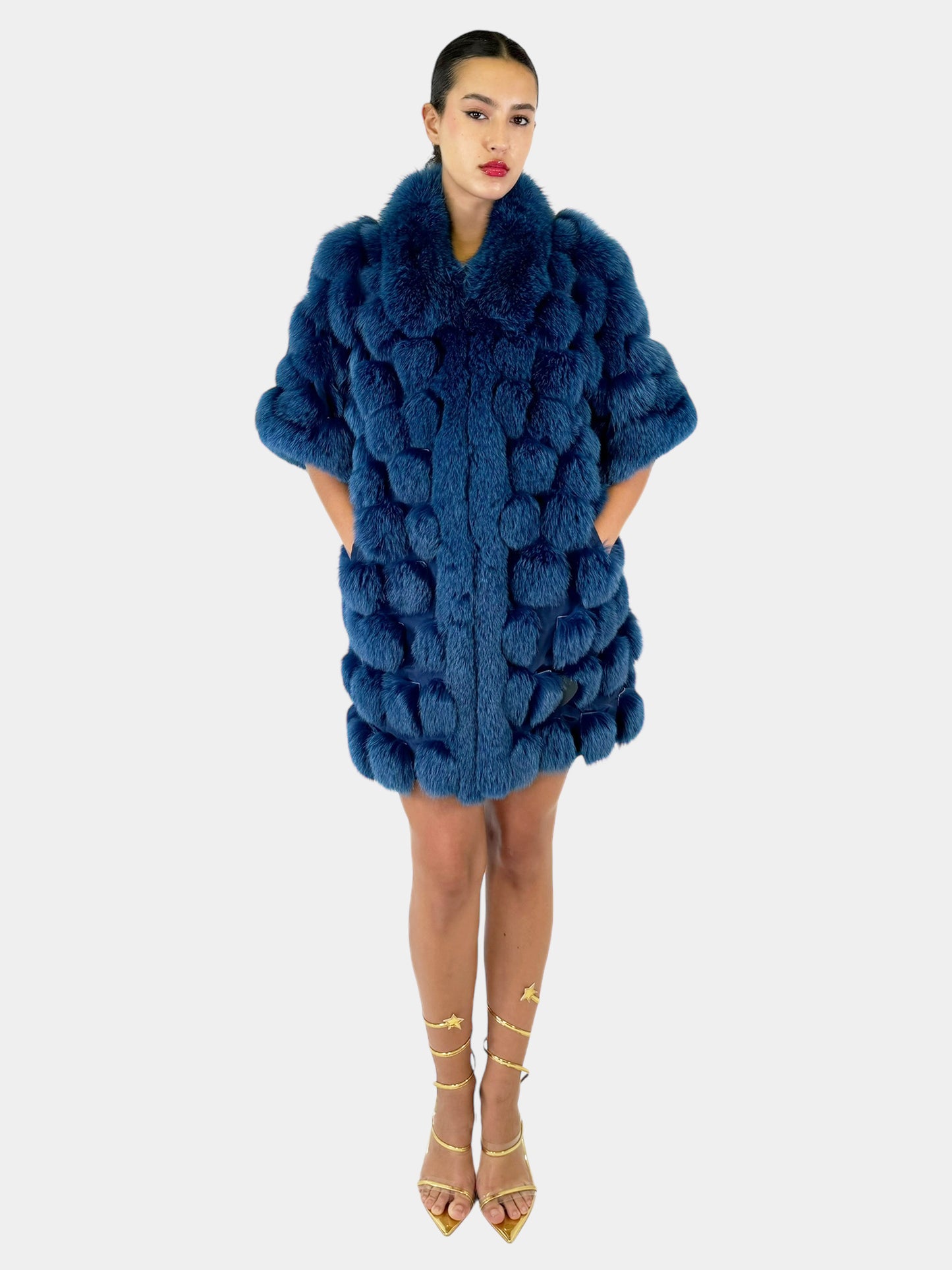 Three-Quarter Sleeve Fur Coat - Size M