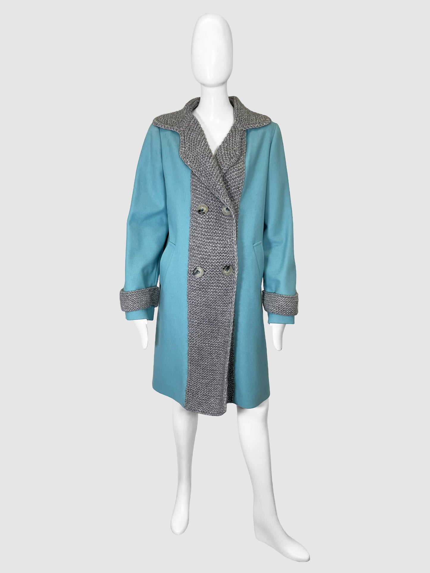 Double-Breasted Wool Long Coat - Size 10