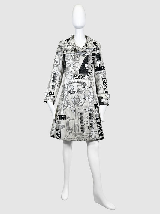 Desigual Sketch Print Trench Coat - Size 38