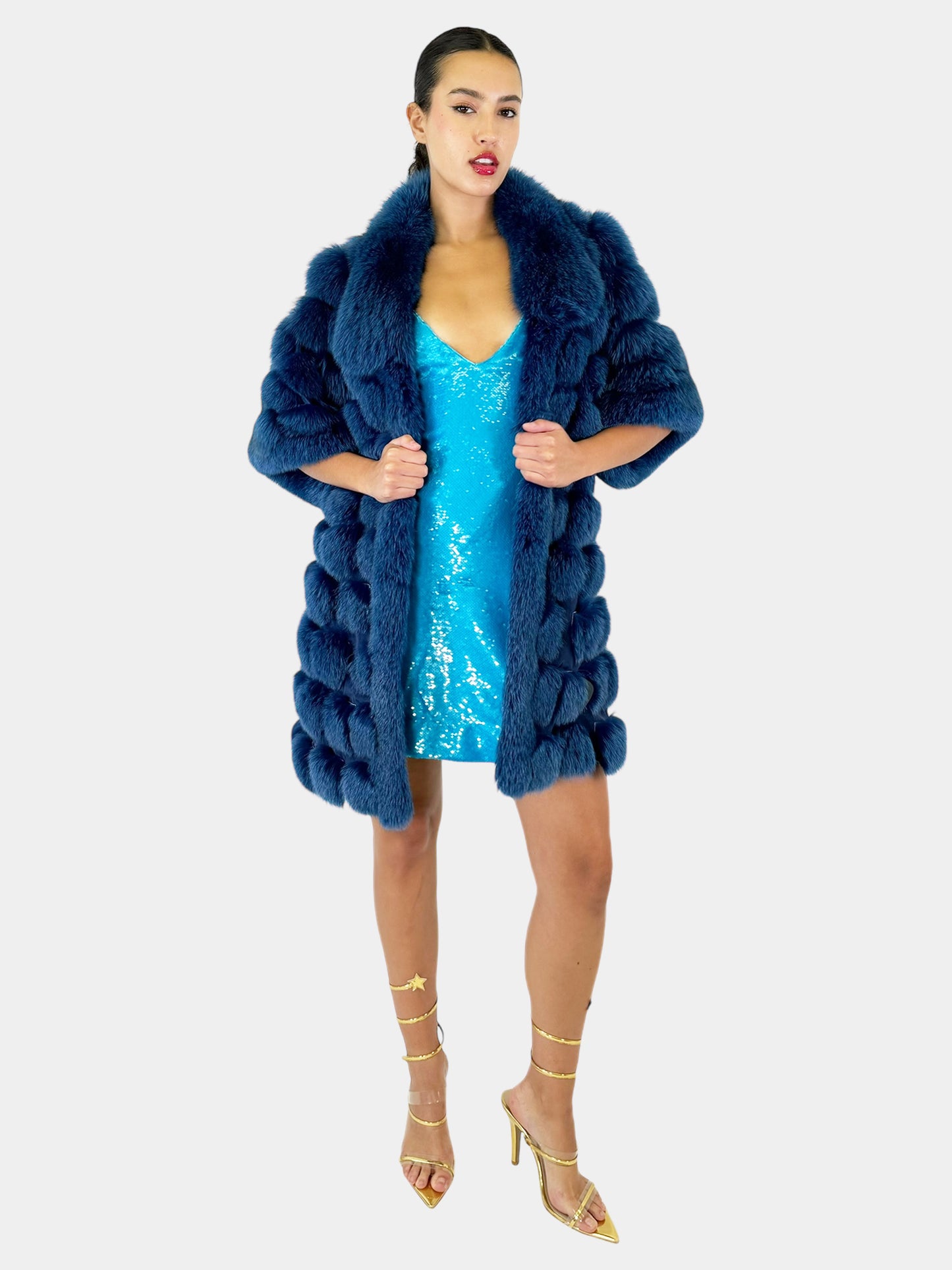 Three-Quarter Sleeve Fur Coat - Size M