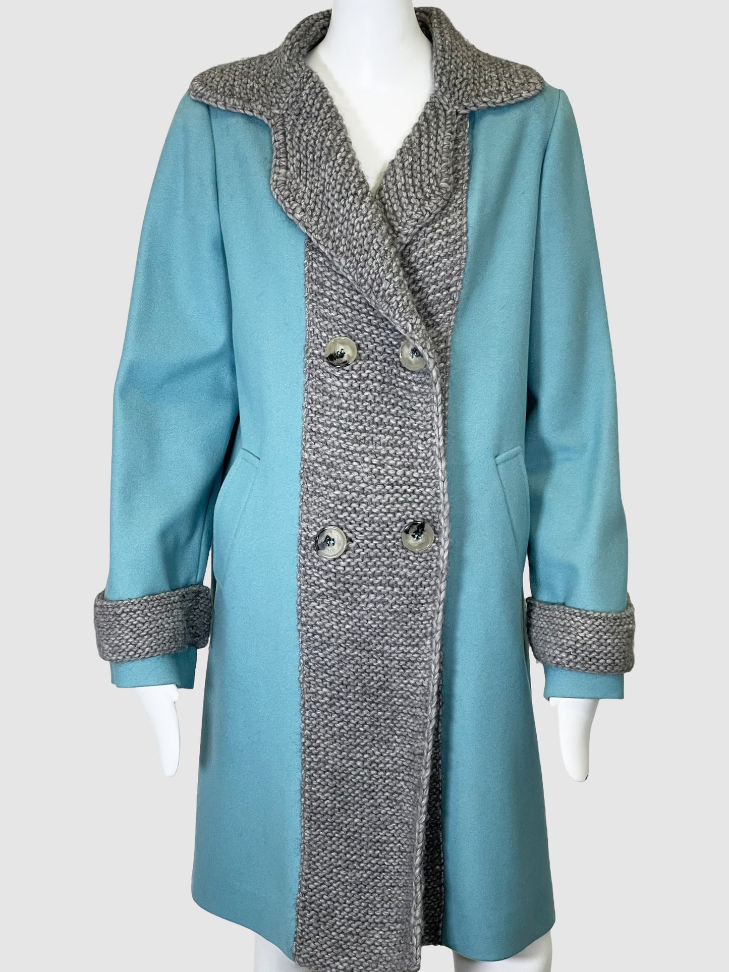 Double-Breasted Wool Long Coat - Size 10