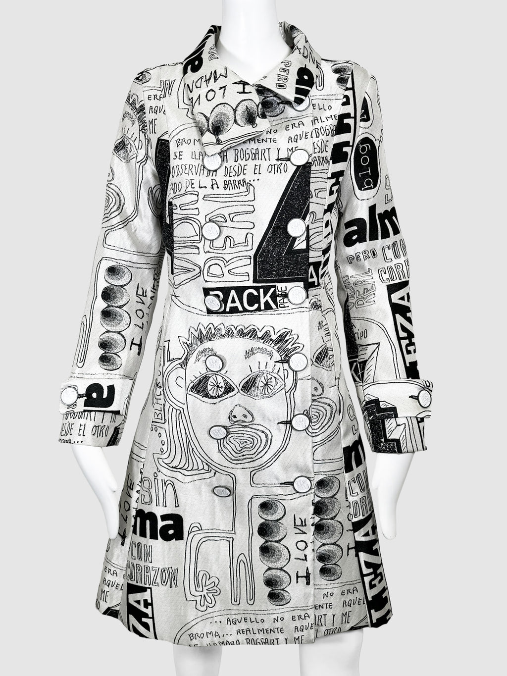 Sketch Print Trench Coat - Size 38