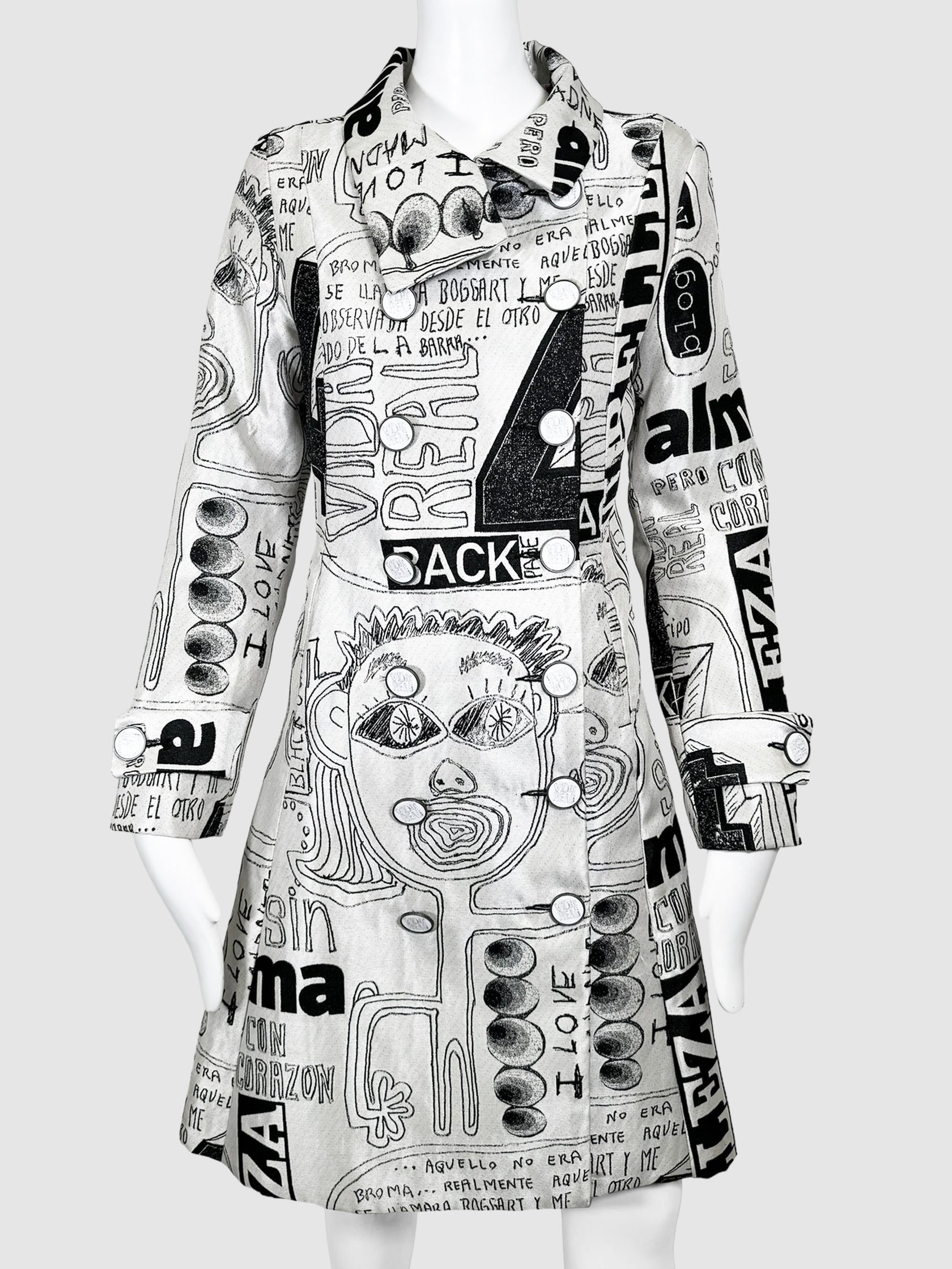 Sketch Print Trench Coat - Size 38