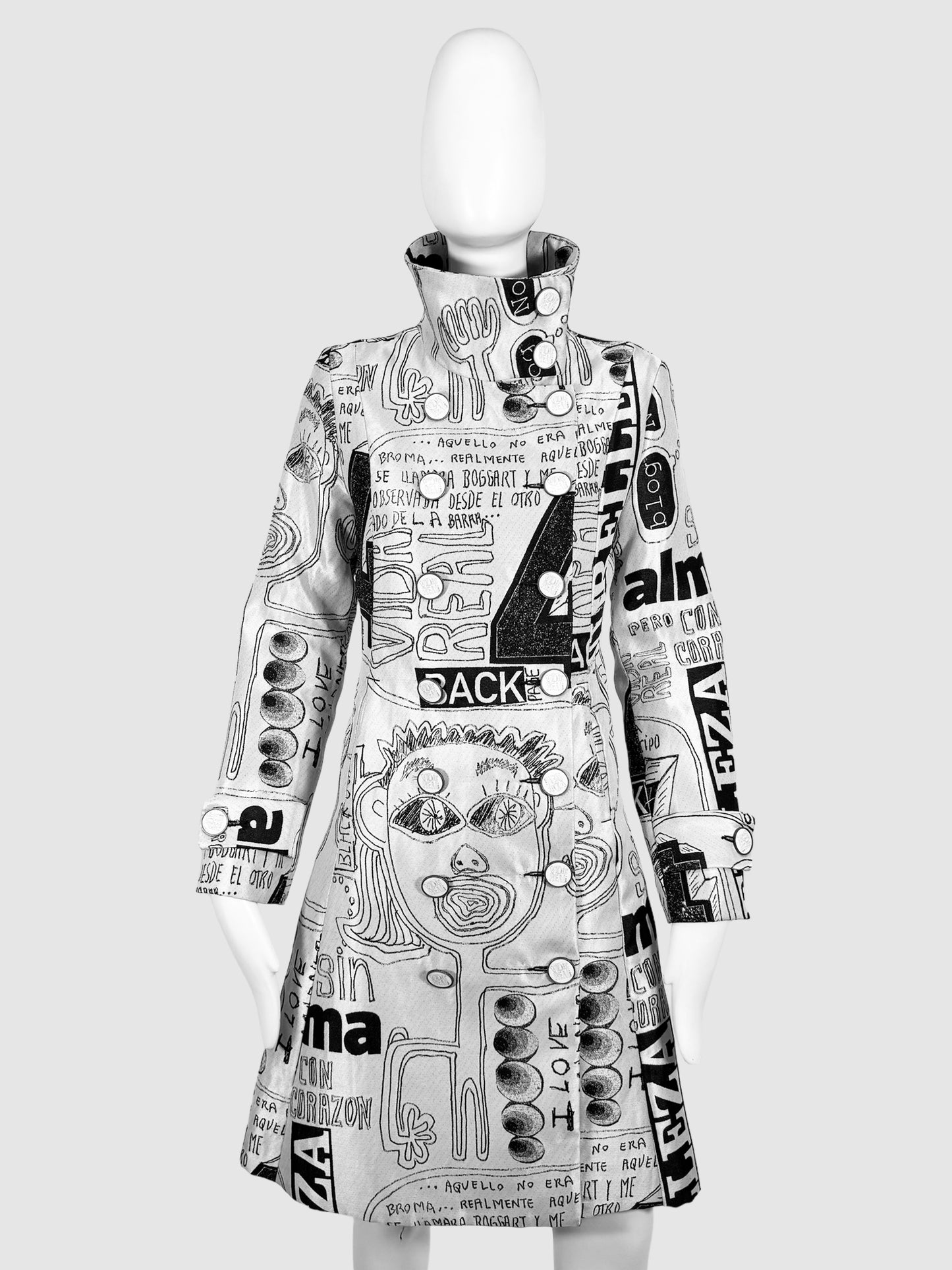 Sketch Print Trench Coat - Size 38