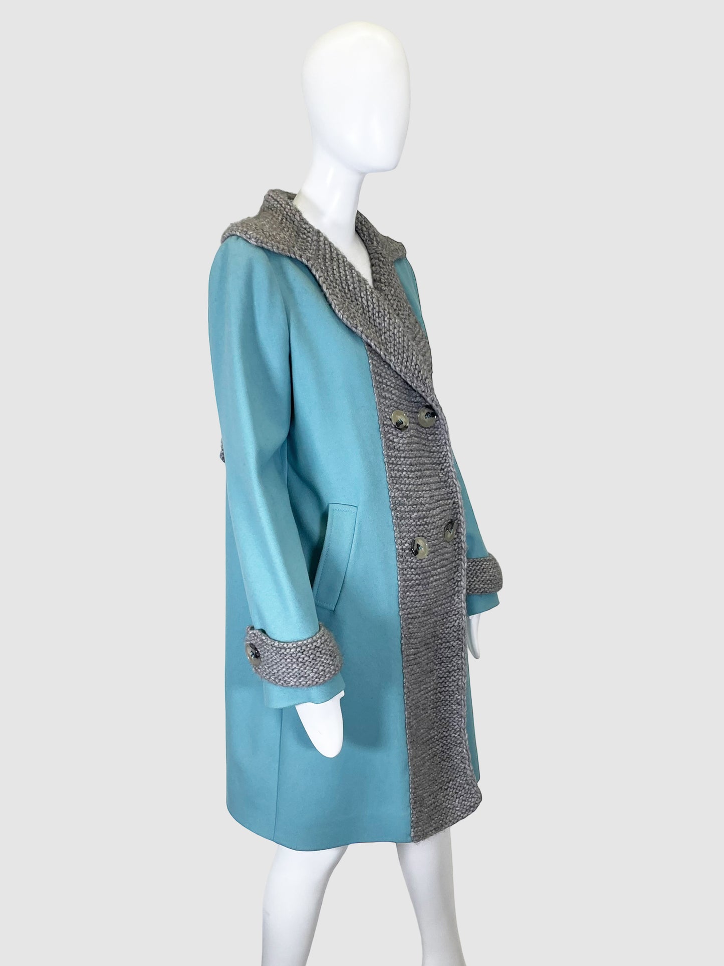 Double-Breasted Wool Long Coat - Size 10