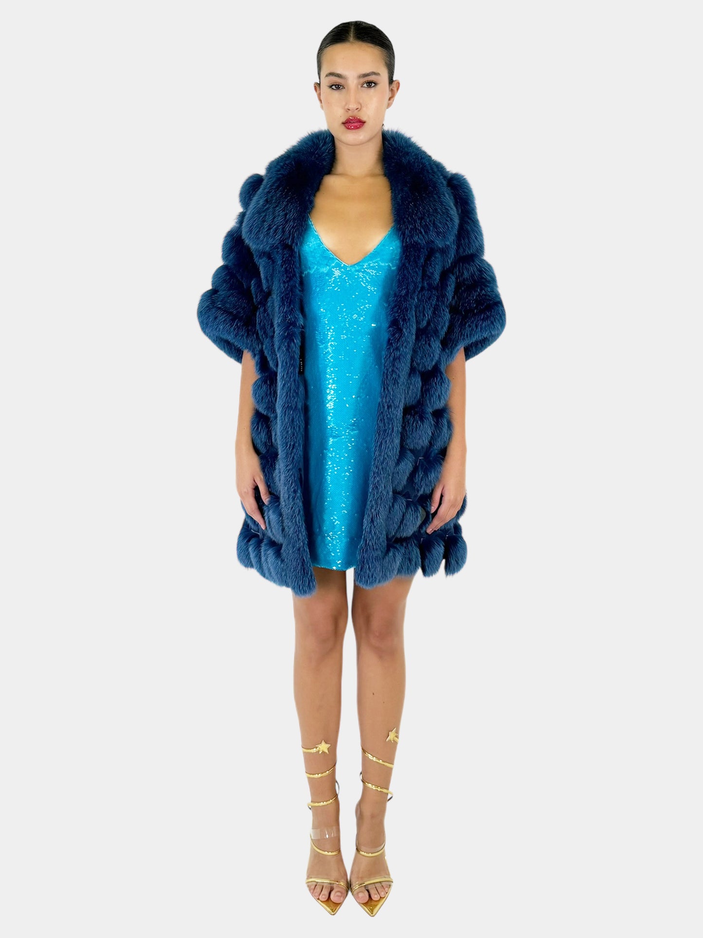 Three-Quarter Sleeve Fur Coat - Size M