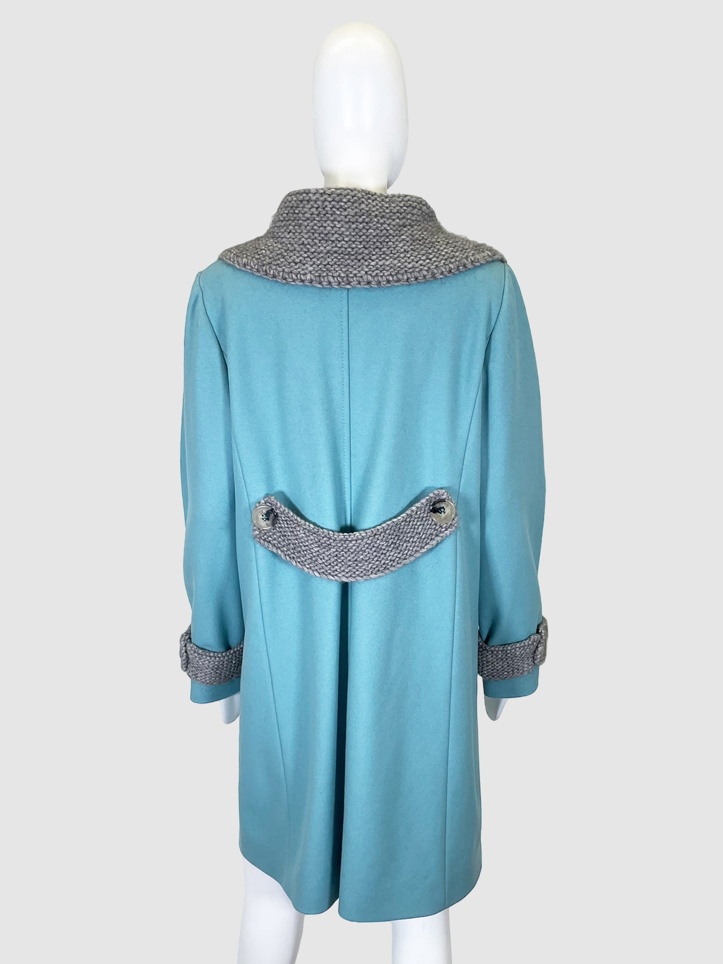 Double-Breasted Wool Long Coat - Size 10