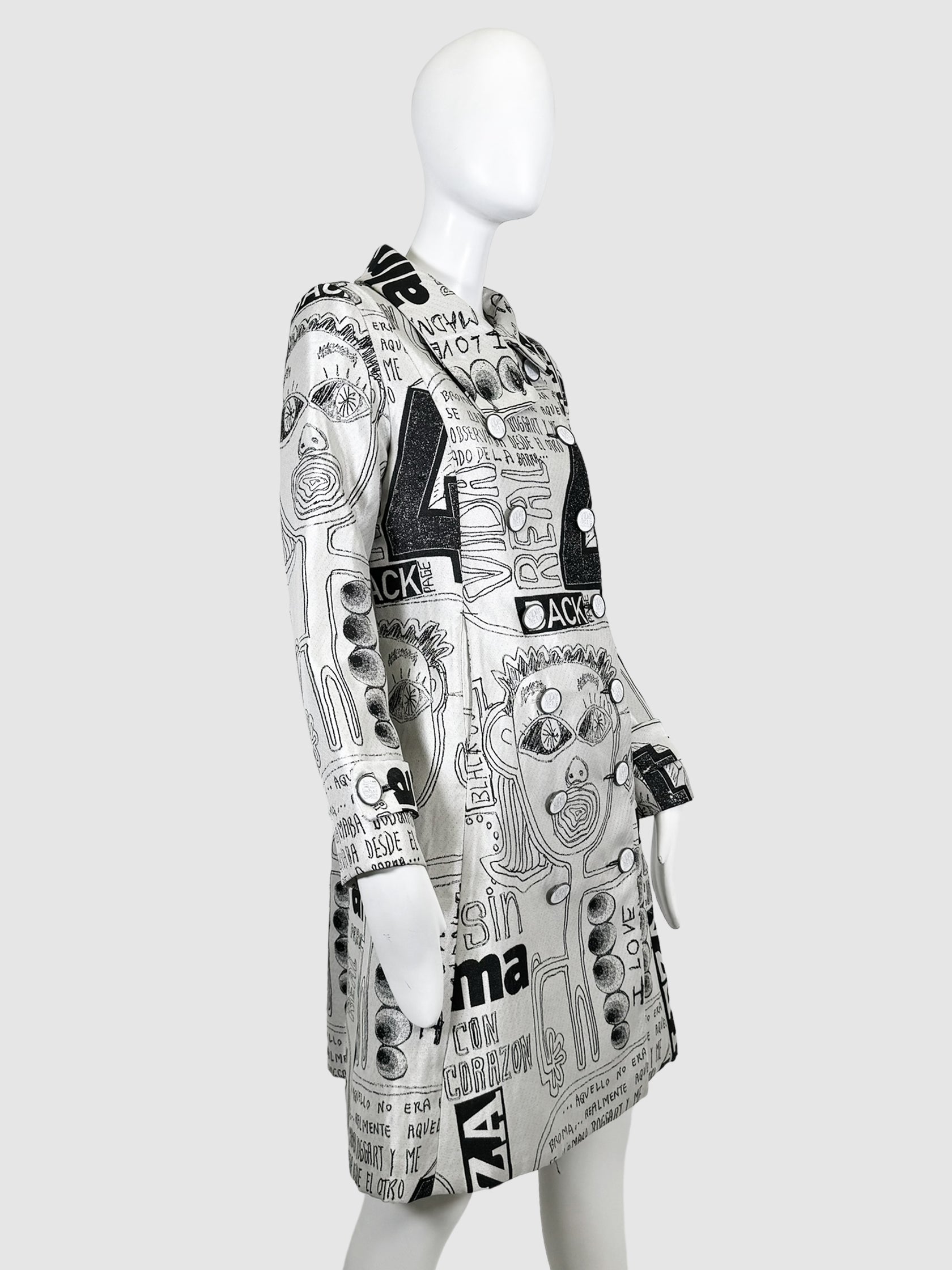 Sketch Print Trench Coat - Size 38