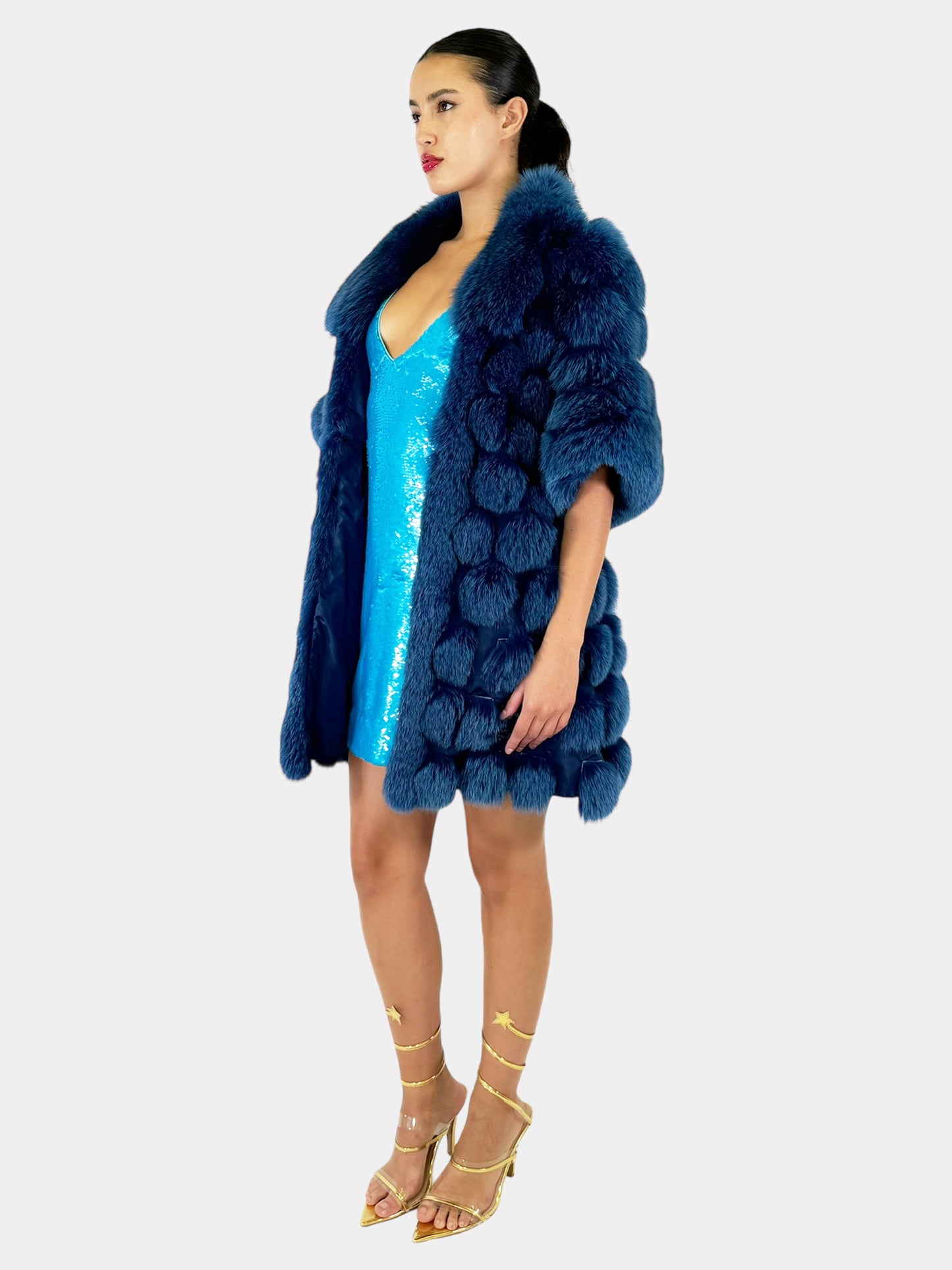 Three-Quarter Sleeve Fur Coat - Size M