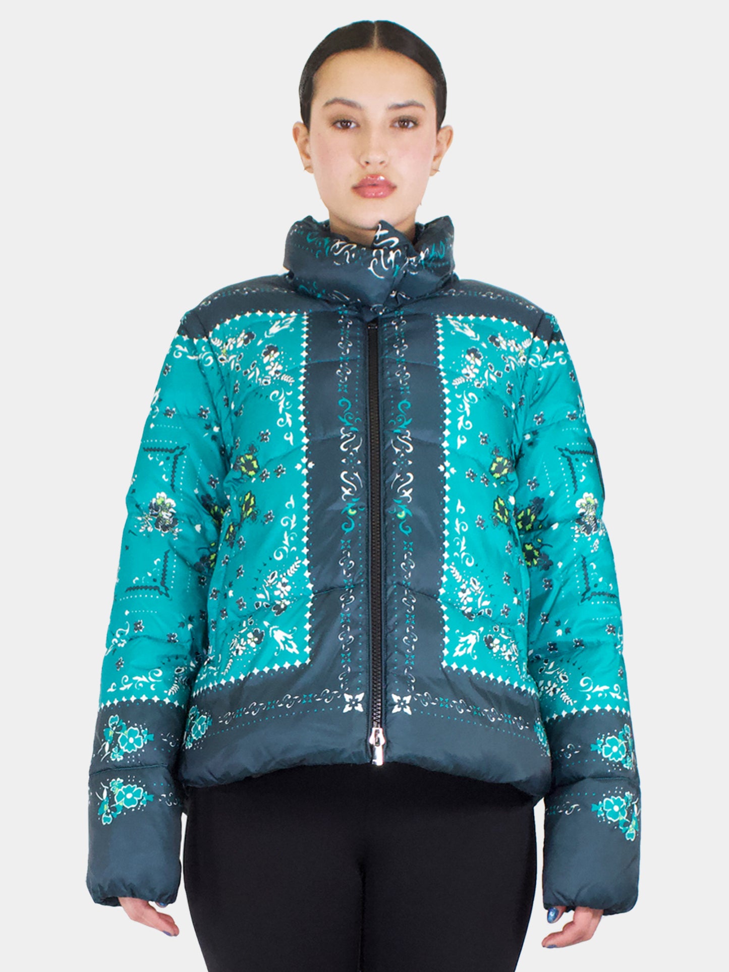 Paisley Print Puffer Coat - Size 8